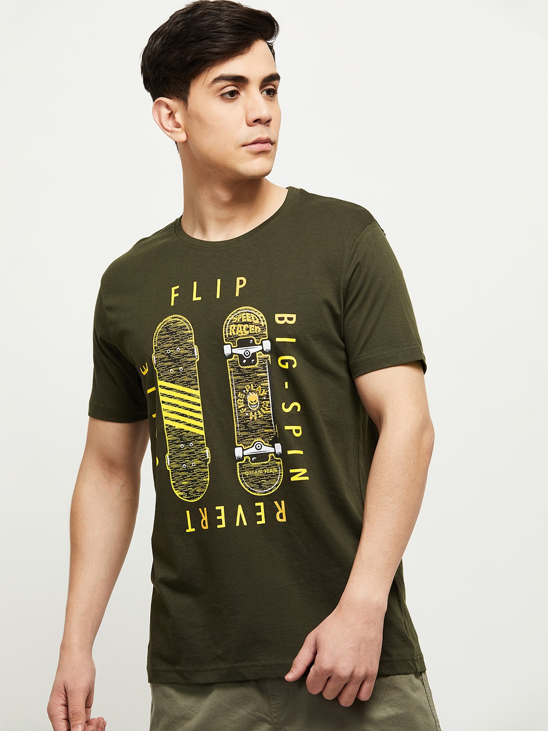 

max Men Green Printed T-shirt