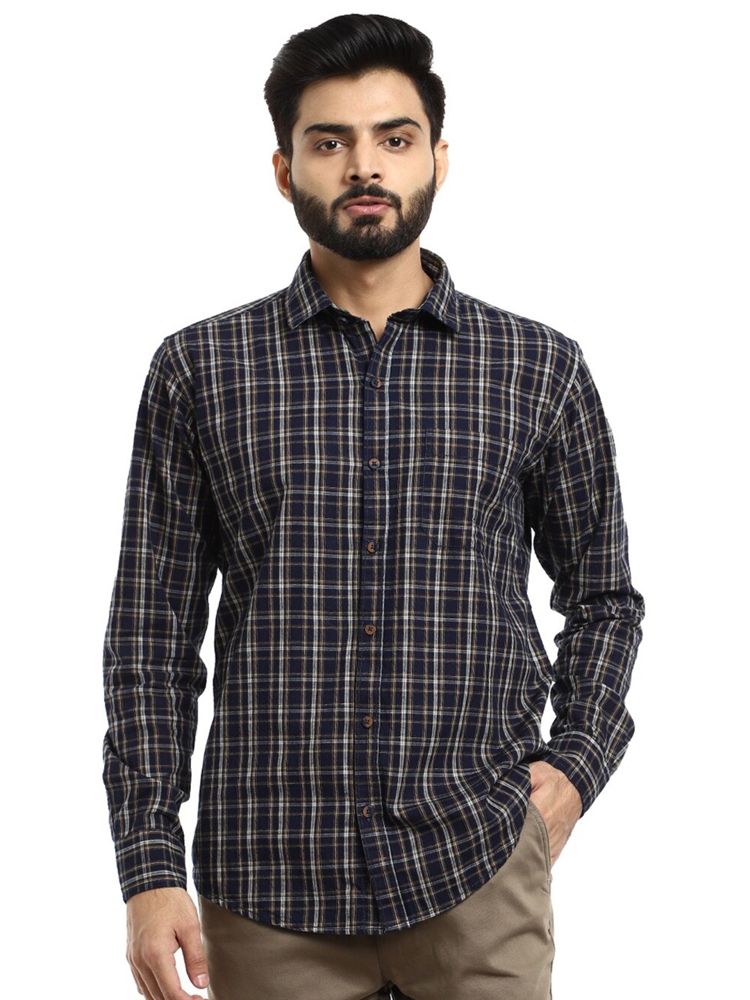 

V-Mart Men Brown Standard Checked Cotton Casual Shirt