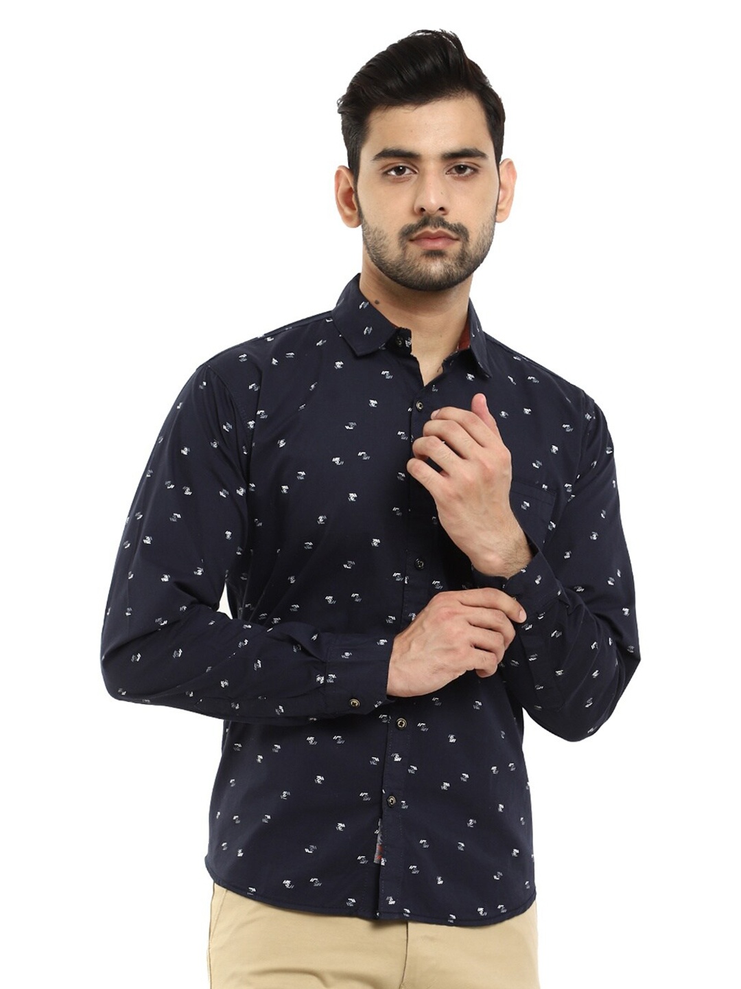 

V-Mart Men Navy Blue Standard Slim Fit Printed Casual Shirt