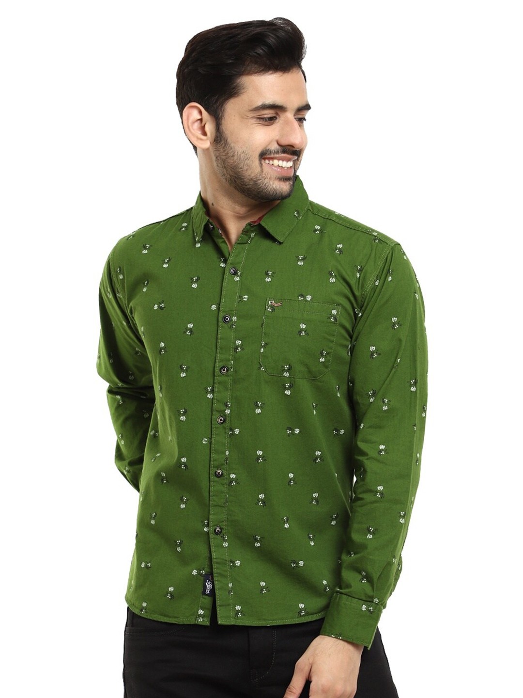 

V-Mart Men Green Standard Slim Fit Printed Cotton Casual Shirt