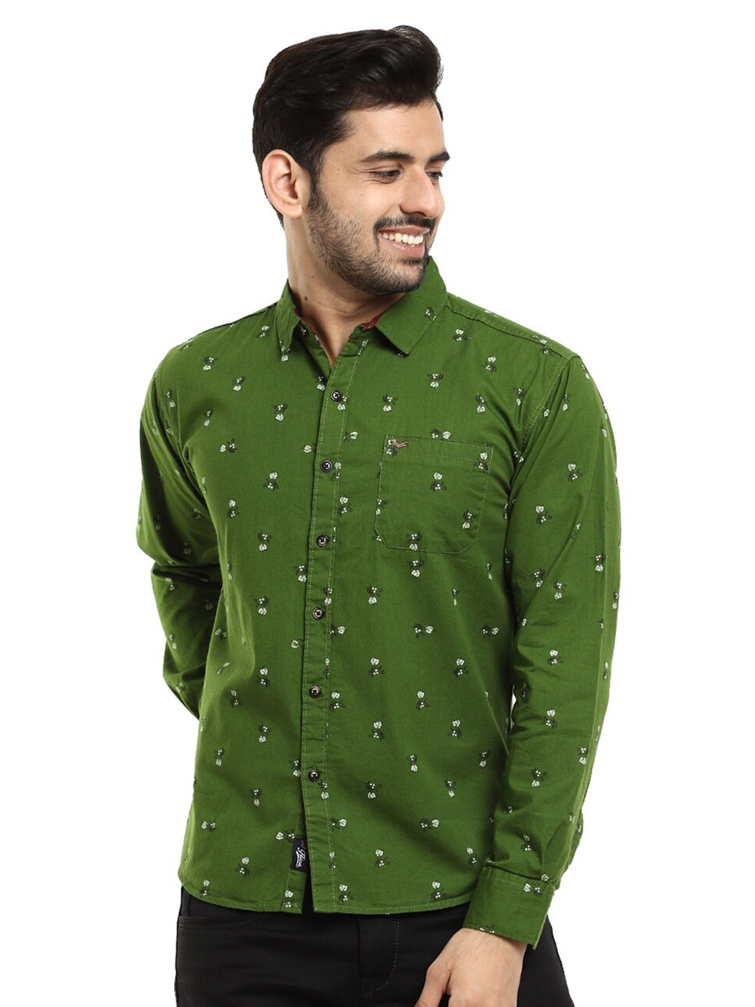 

V-Mart Men Green Standard Slim Fit Printed Cotton Casual Shirt