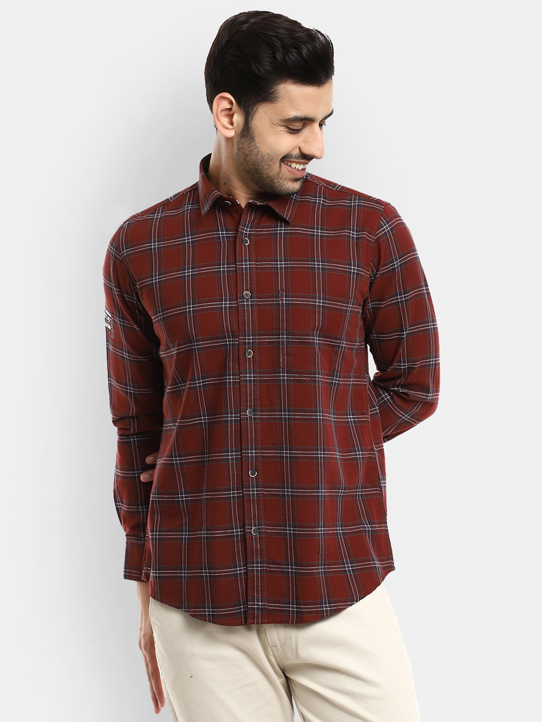 

V-Mart Men Brown Standard Tartan Checks Checked Casual Shirt