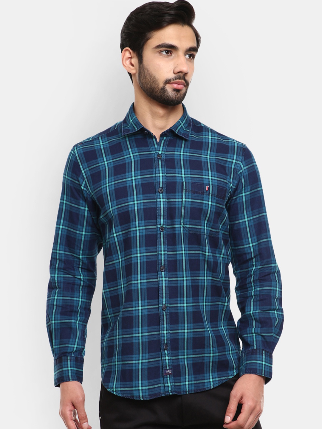 

V-Mart Men Navy Blue Standard Checked Casual Shirt
