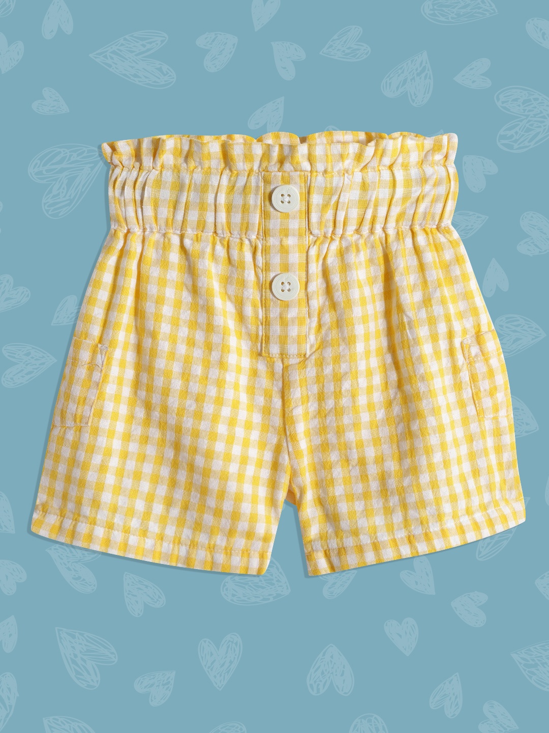 

H By Hamleys Girls Yellow & White Checked Pure Cotton Shorts