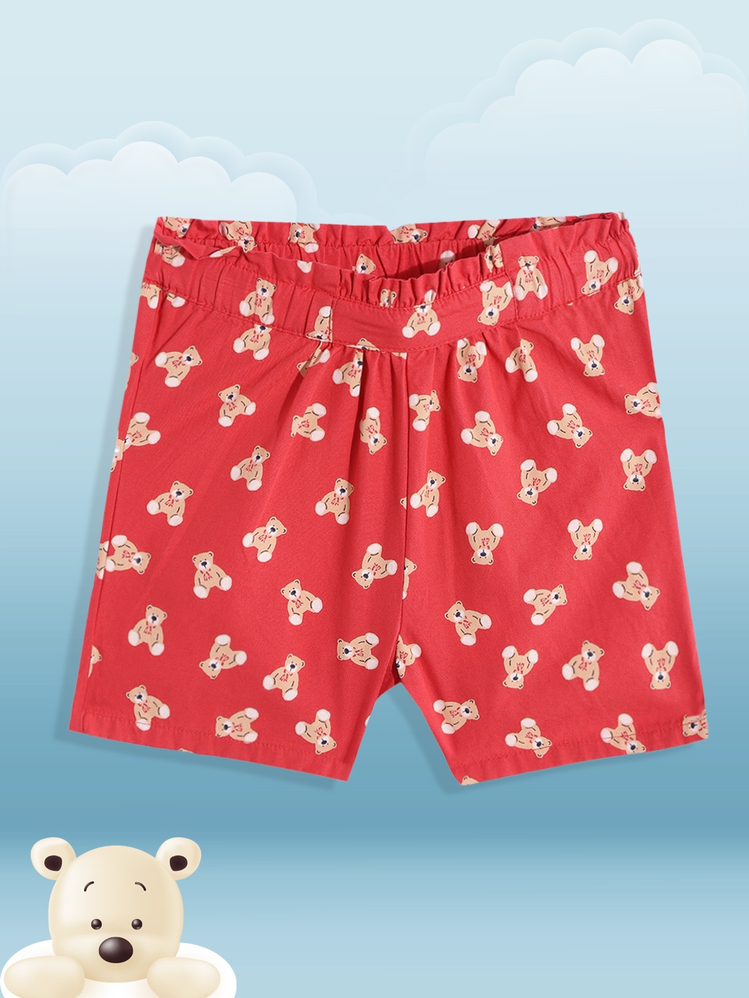 

H By Hamleys Infant Girls Red & Beige Conversational Printed Paper Bag Waist Cotton Short
