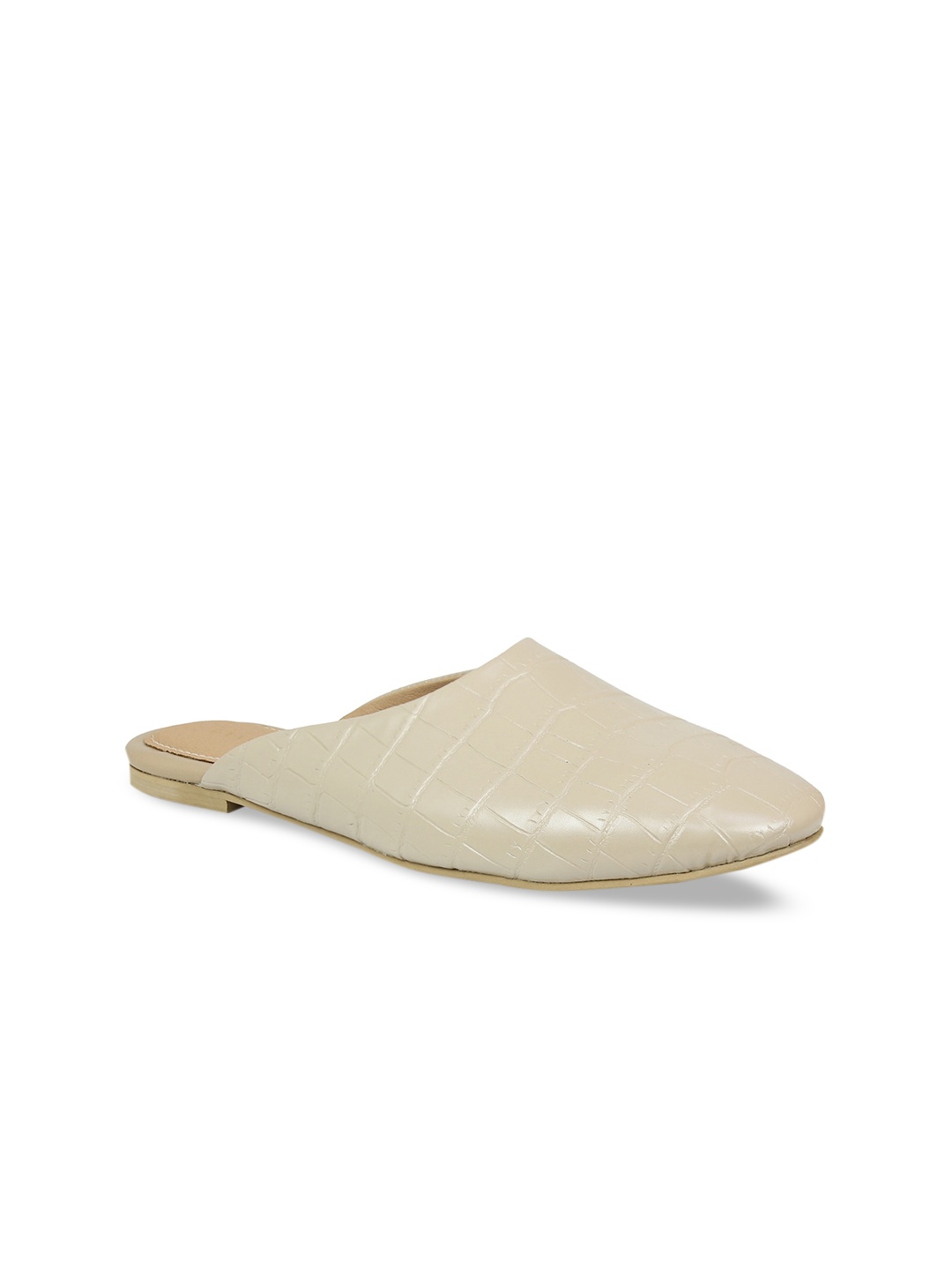 

DESIGN CREW Women Beige Textured Slip-On Mules