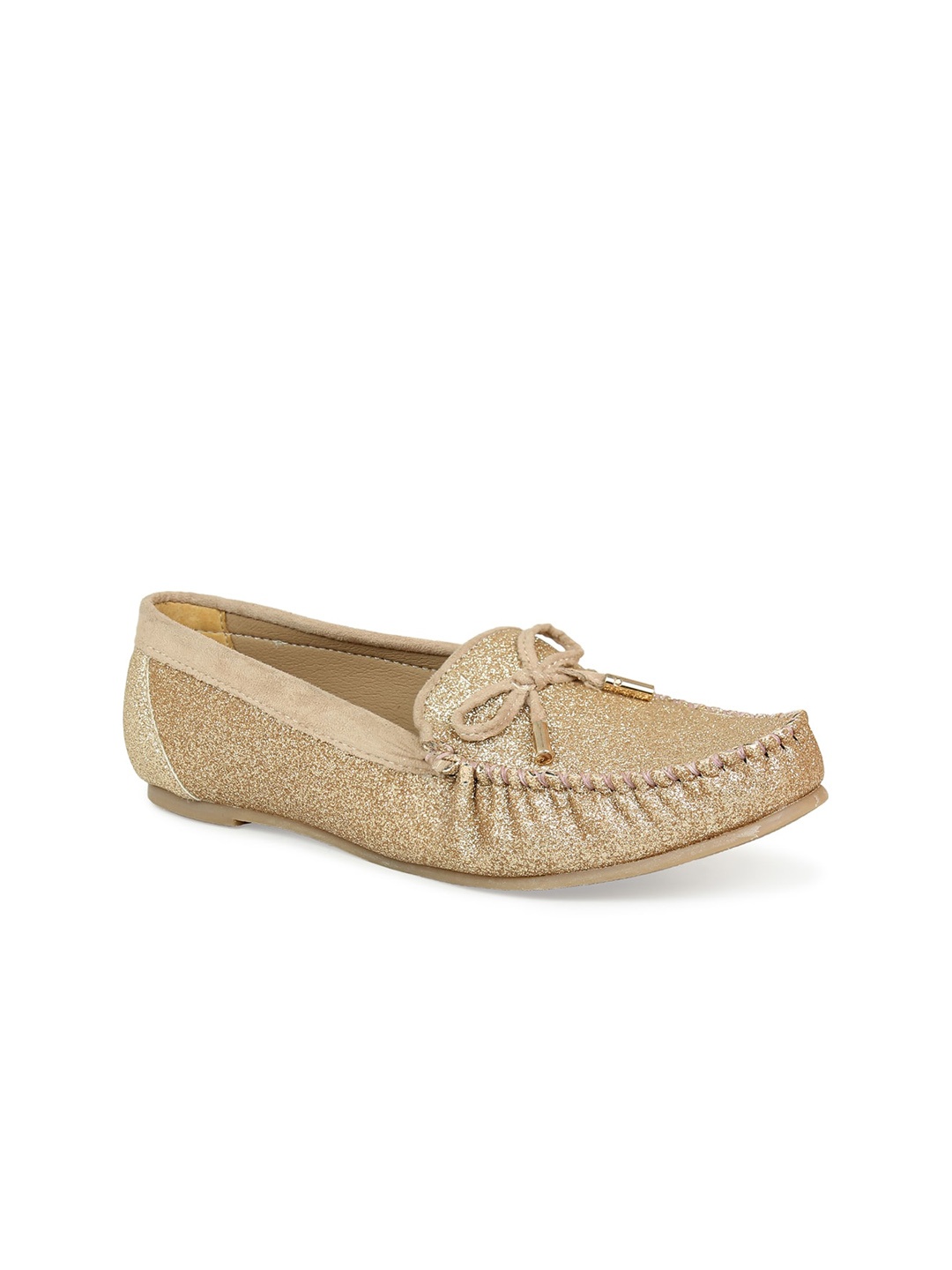 

DESIGN CREW Women Gold-Toned Textured Loafers
