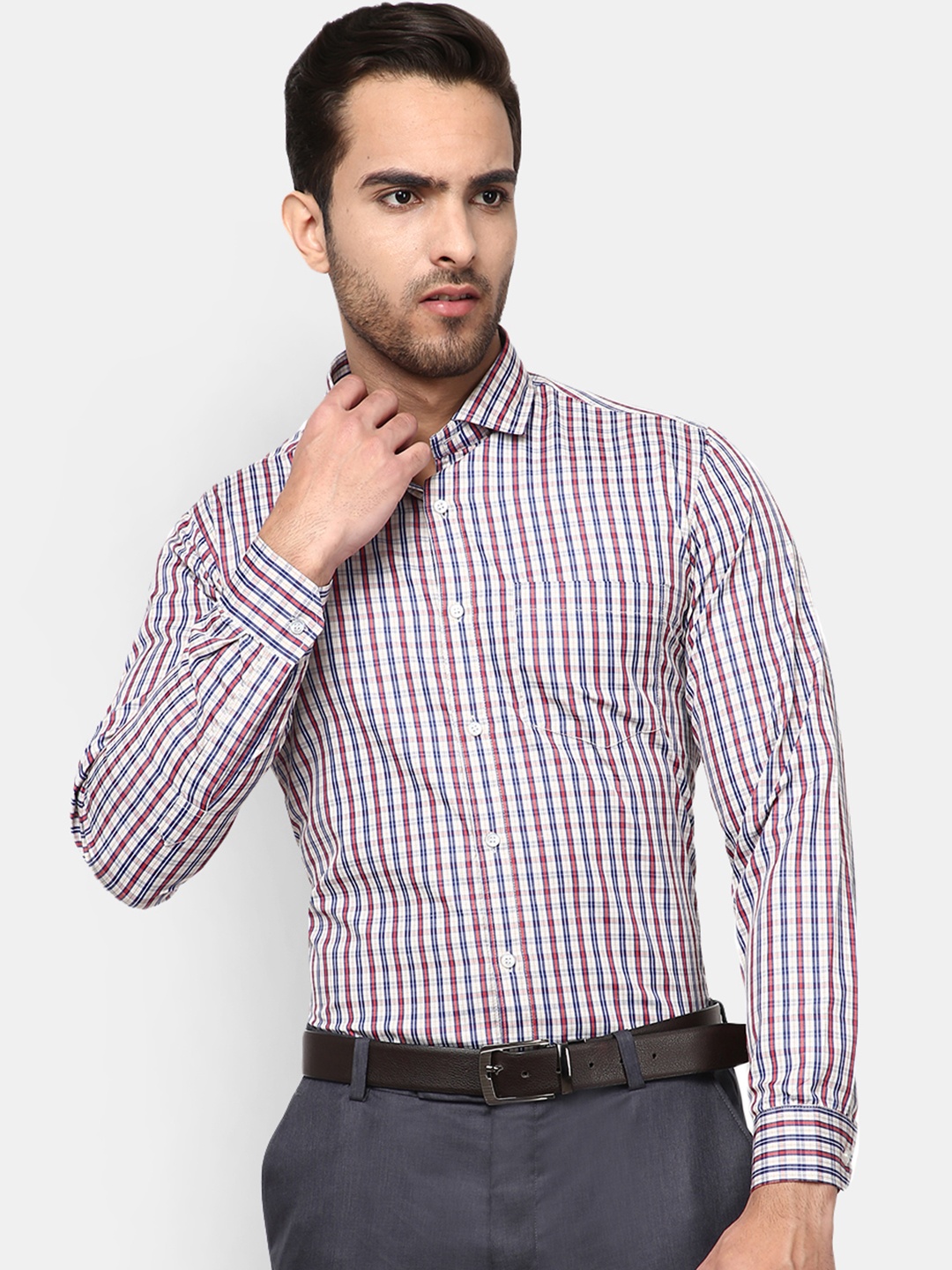 

V-Mart Men Coffee Brown Standard Checked Formal Shirt