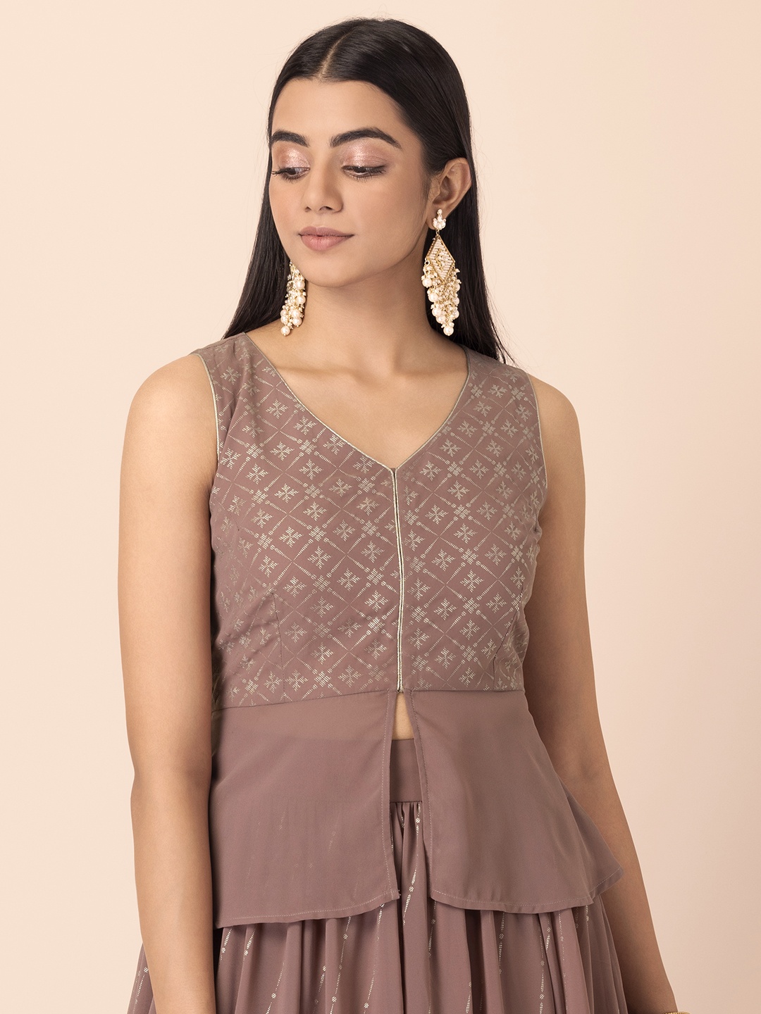 

INDYA Pink Self Design Foil Georgette Peplum Top