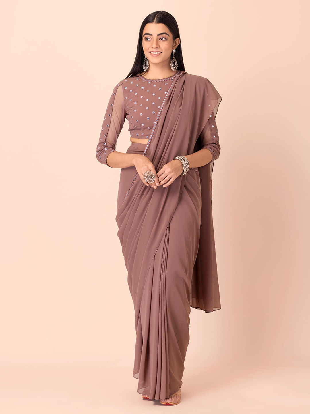 

INDYA Dusty Pink Ready To Wear Saree