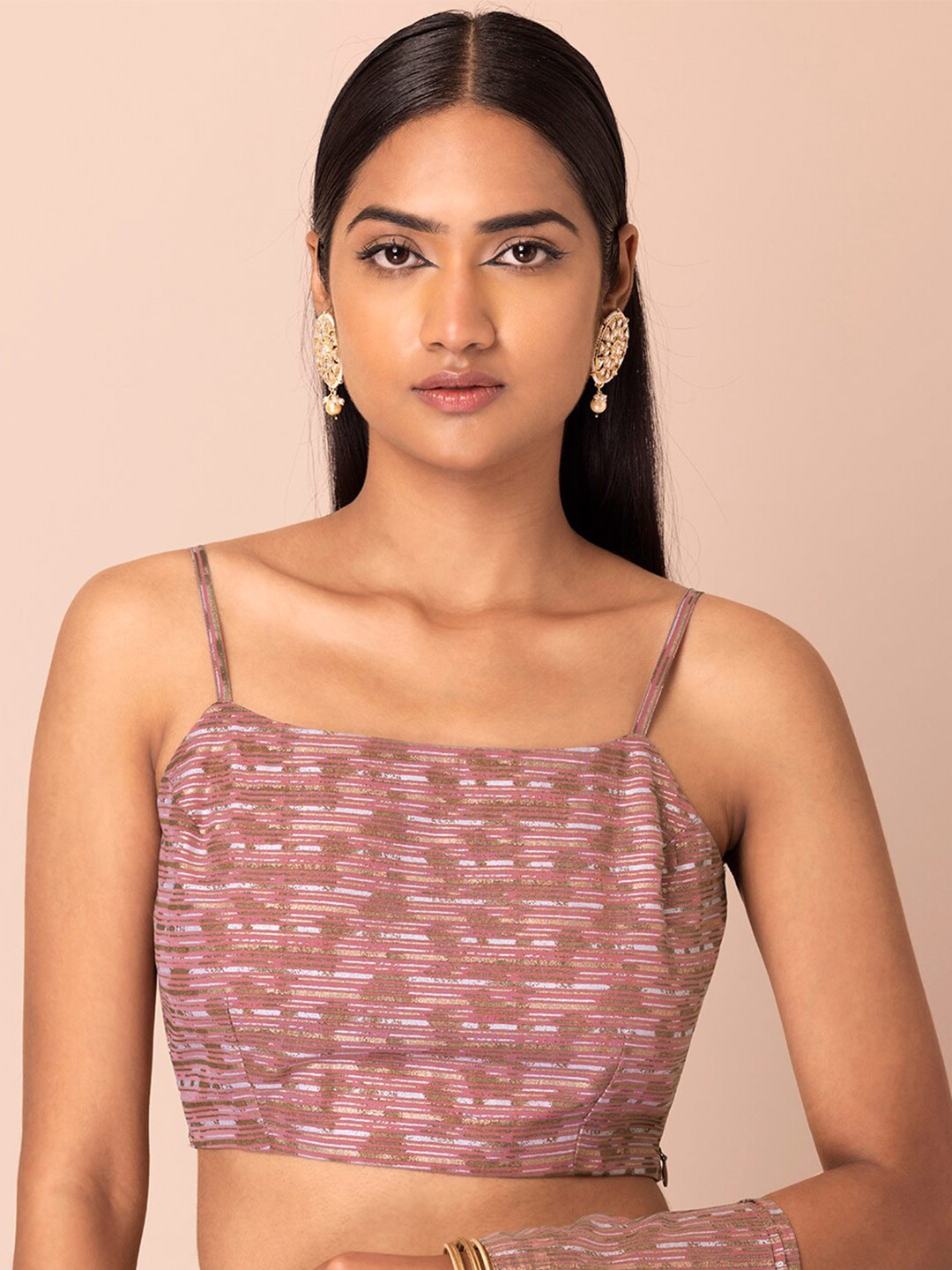 

Rang by Indya Pink Print Georgette Crop Top