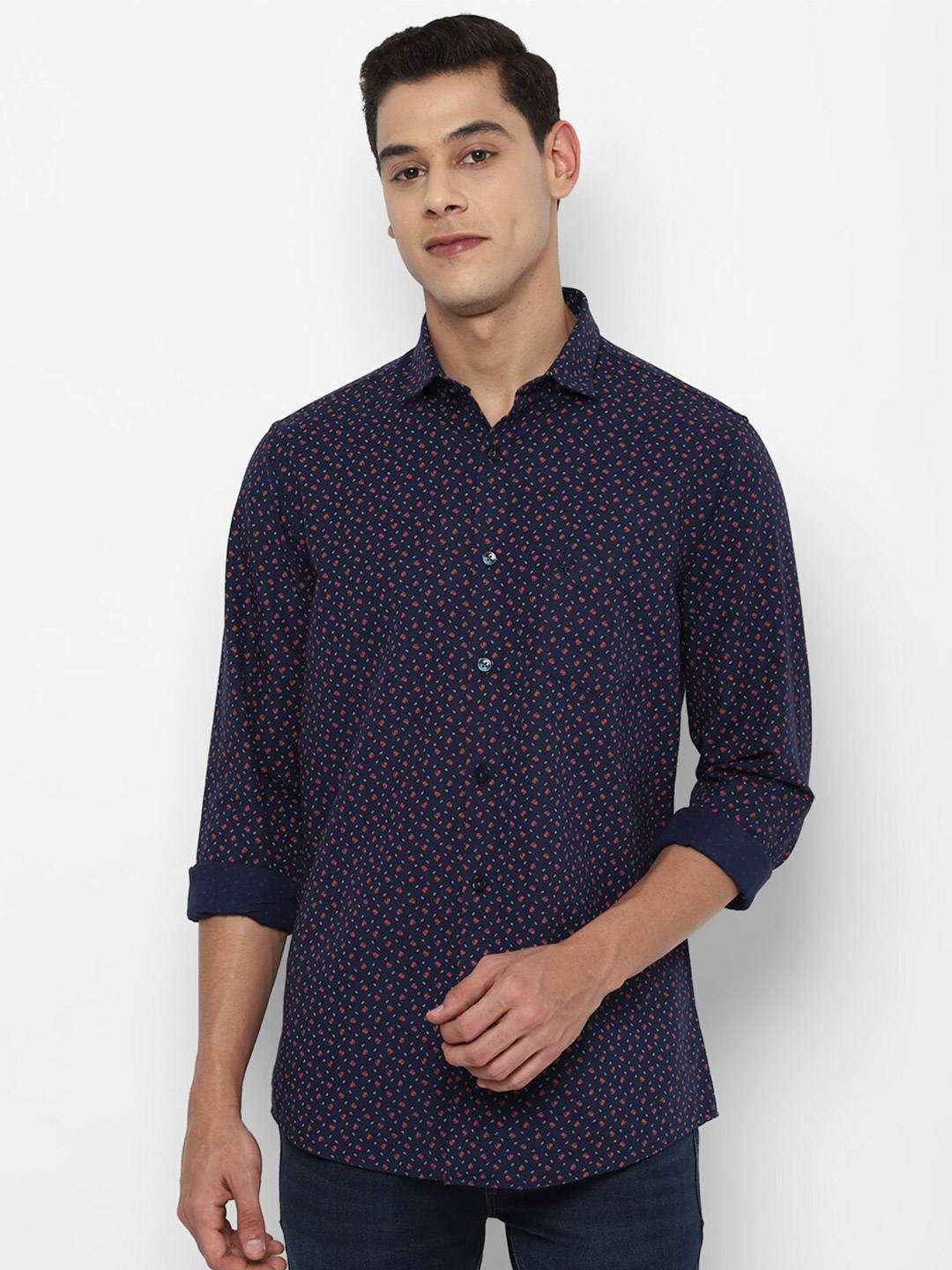 

Allen Solly Men Navy Blue Slim Fit Printed Casual Shirt
