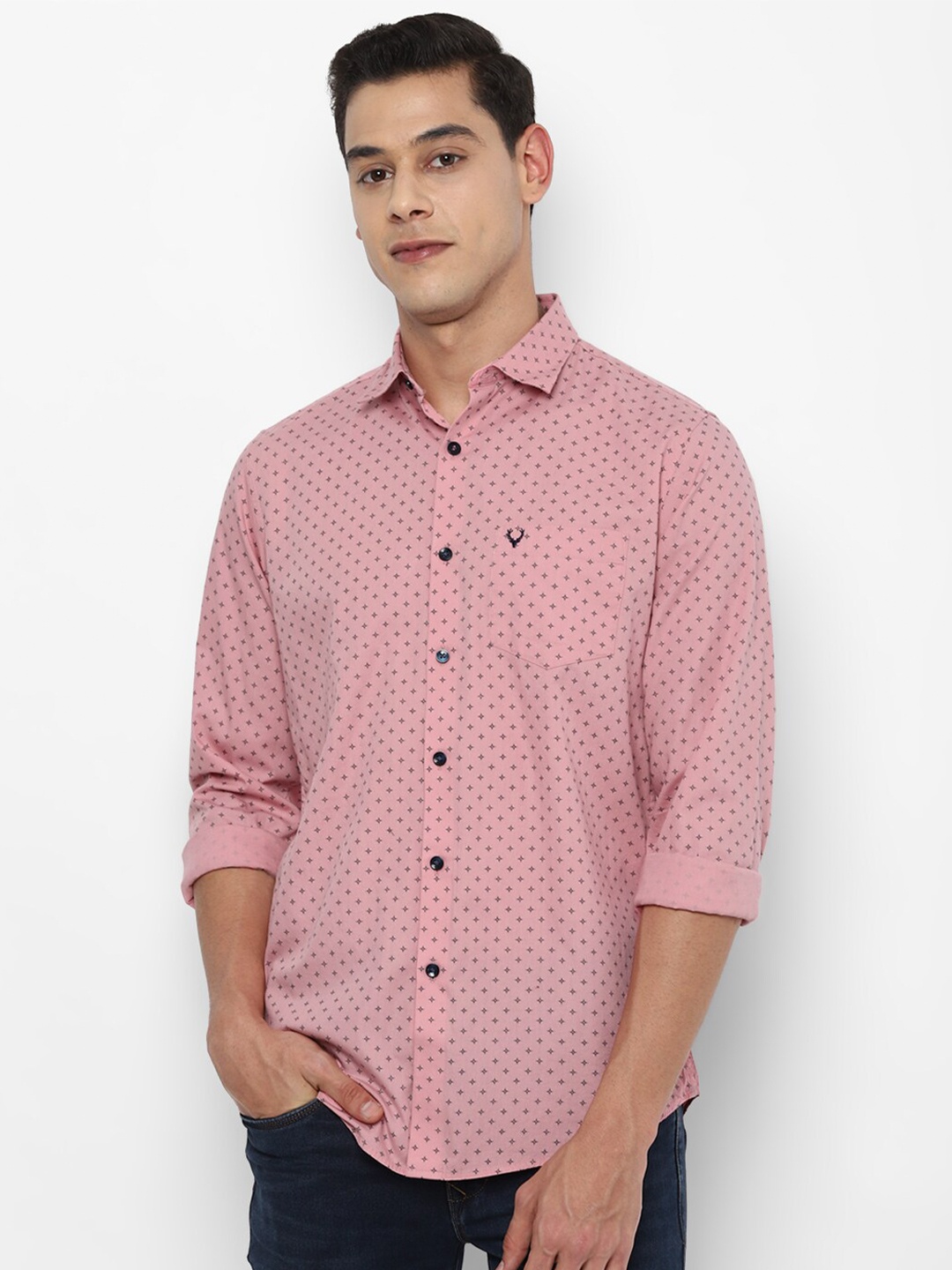 

Allen Solly Men Pink Slim Fit Printed Cotton Casual Shirt
