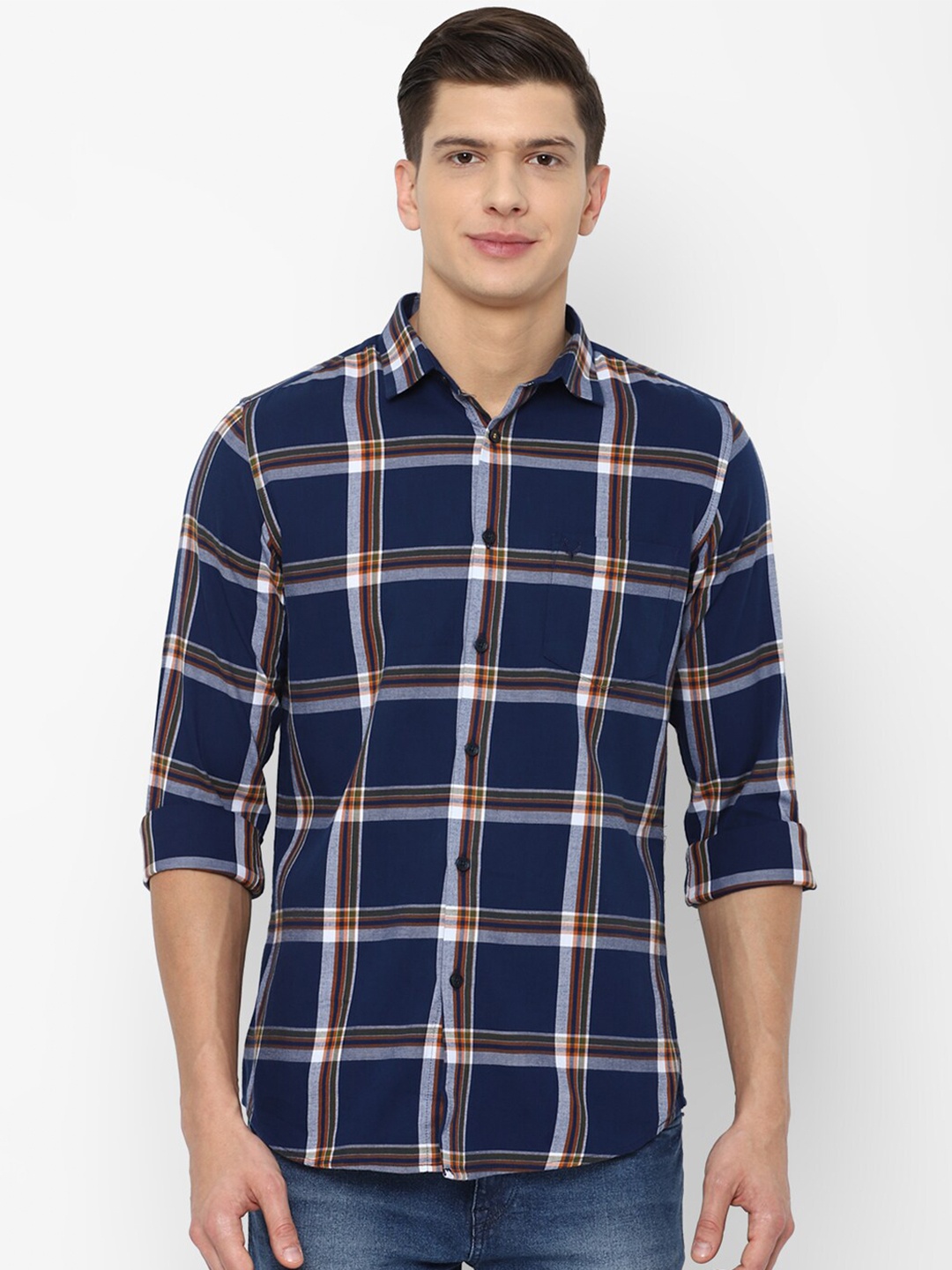 

Allen Solly Men Navy Blue Slim Fit Checked Casual Shirt