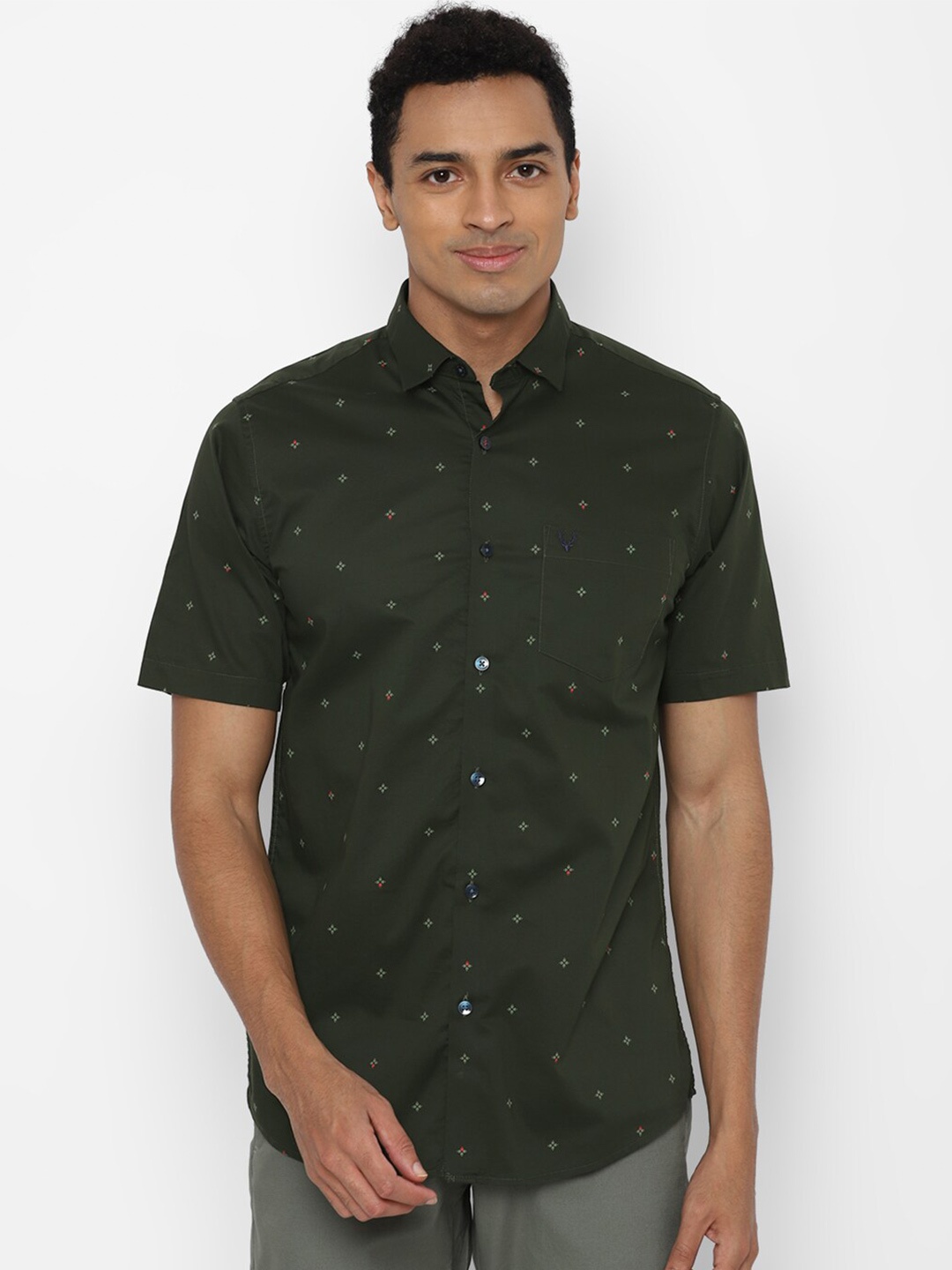 

Allen Solly Men Olive Green Slim Fit Printed Casual Shirt