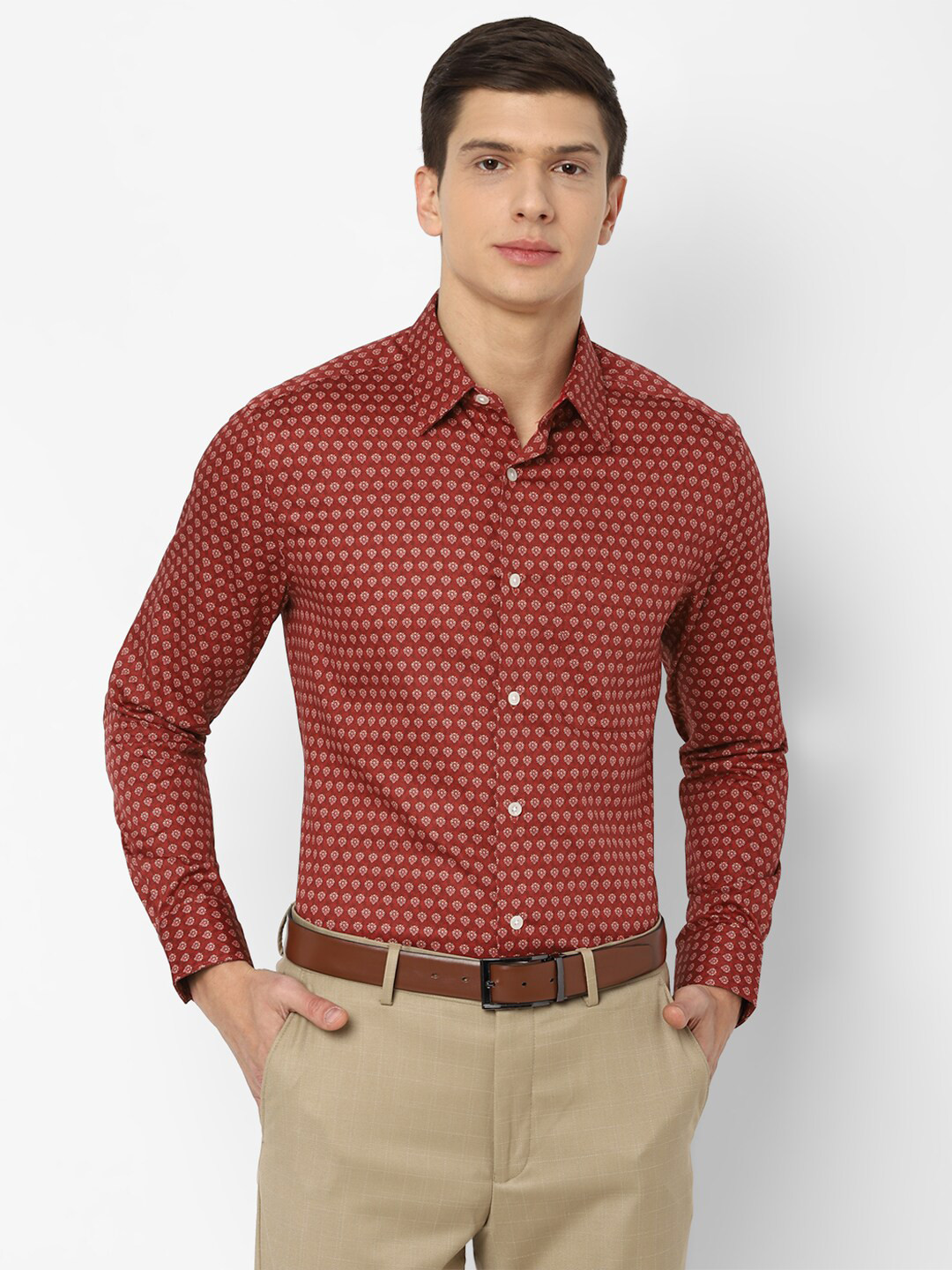 

Louis Philippe Men Red Printed Pure Cotton Formal Shirt