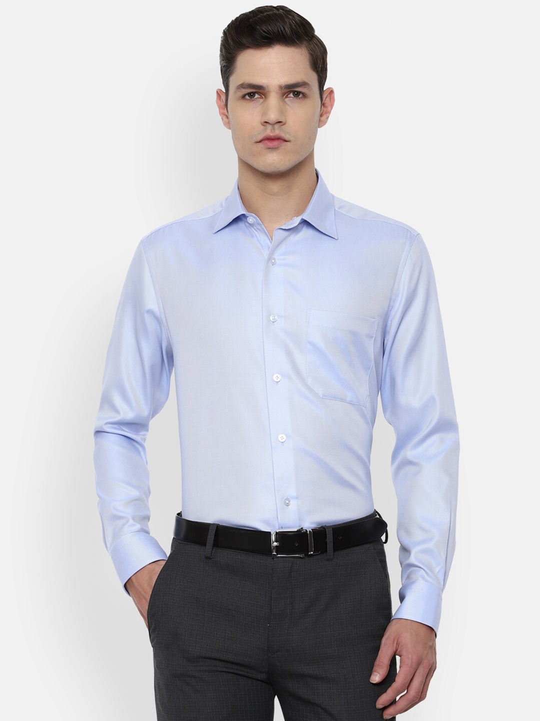 

Louis Philippe Men Blue Solid Cotton Formal Shirt