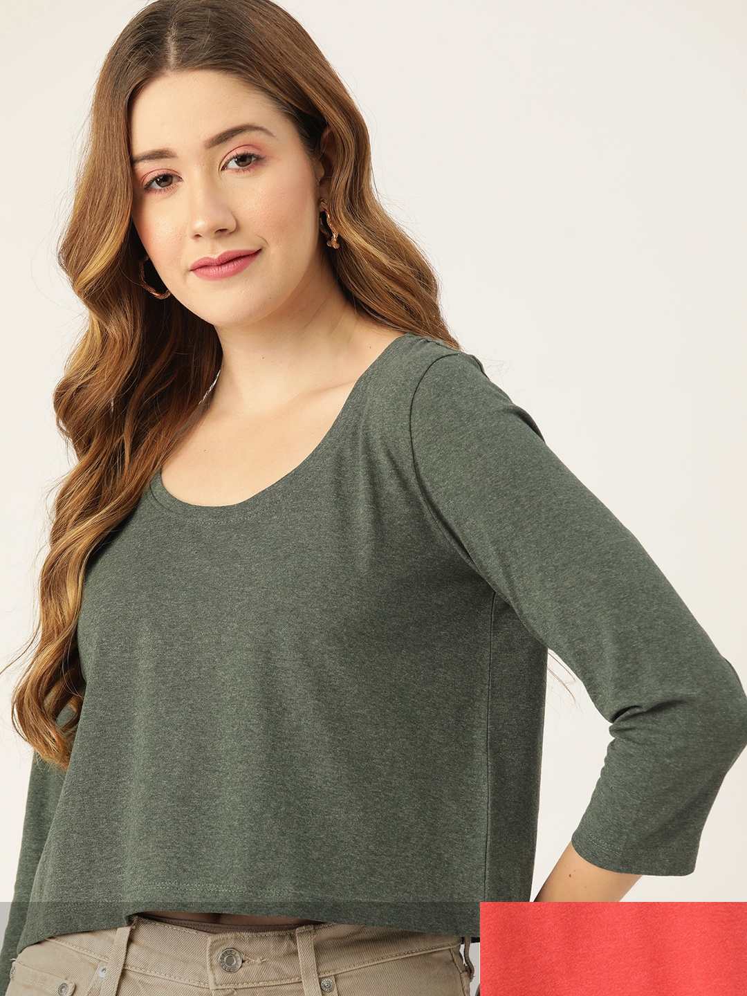 

DressBerry Women Pack of 2 Solid T-shirts, Olive