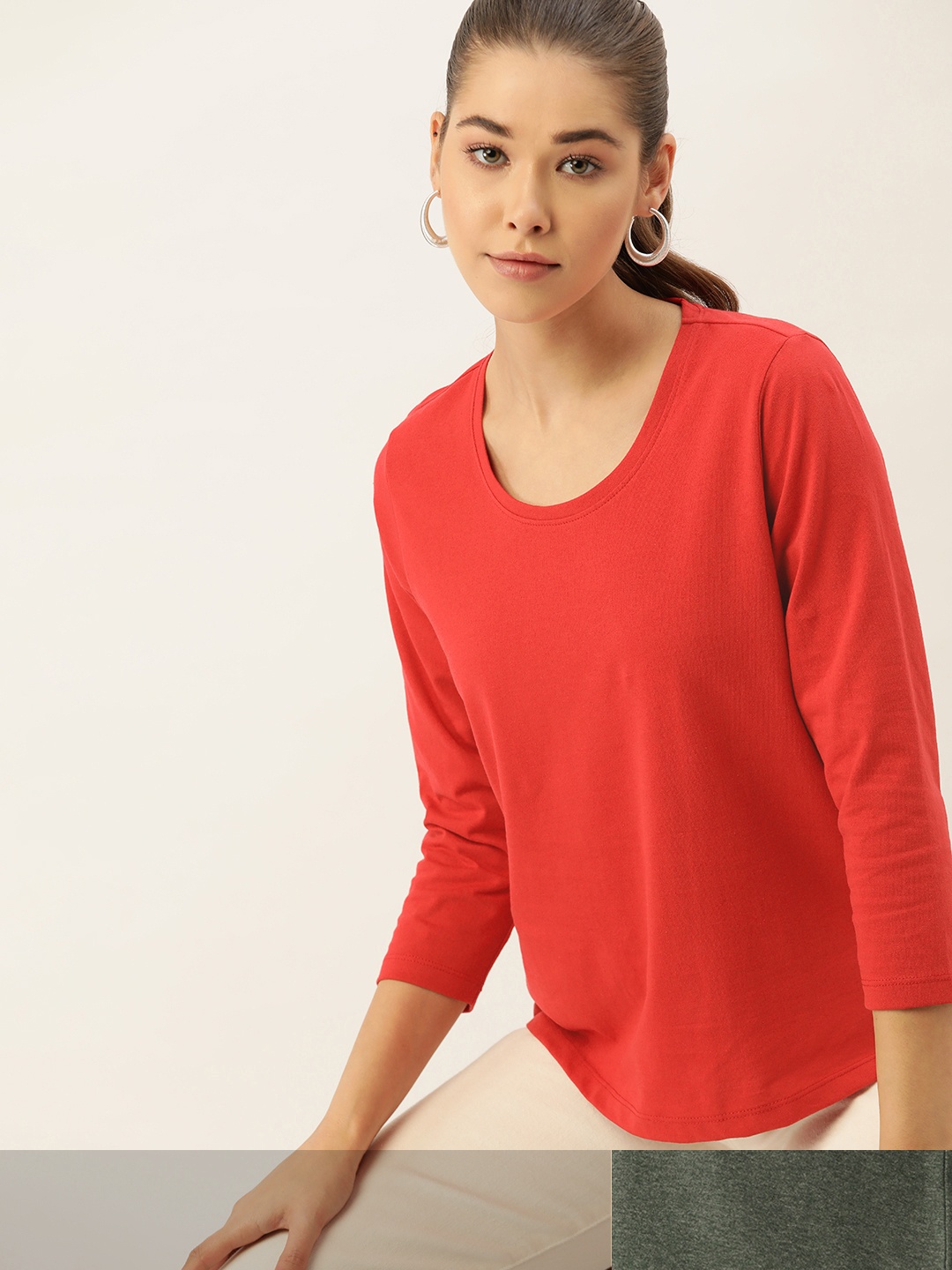 

DressBerry Women Pack of 2 Solid T-shirts, Red