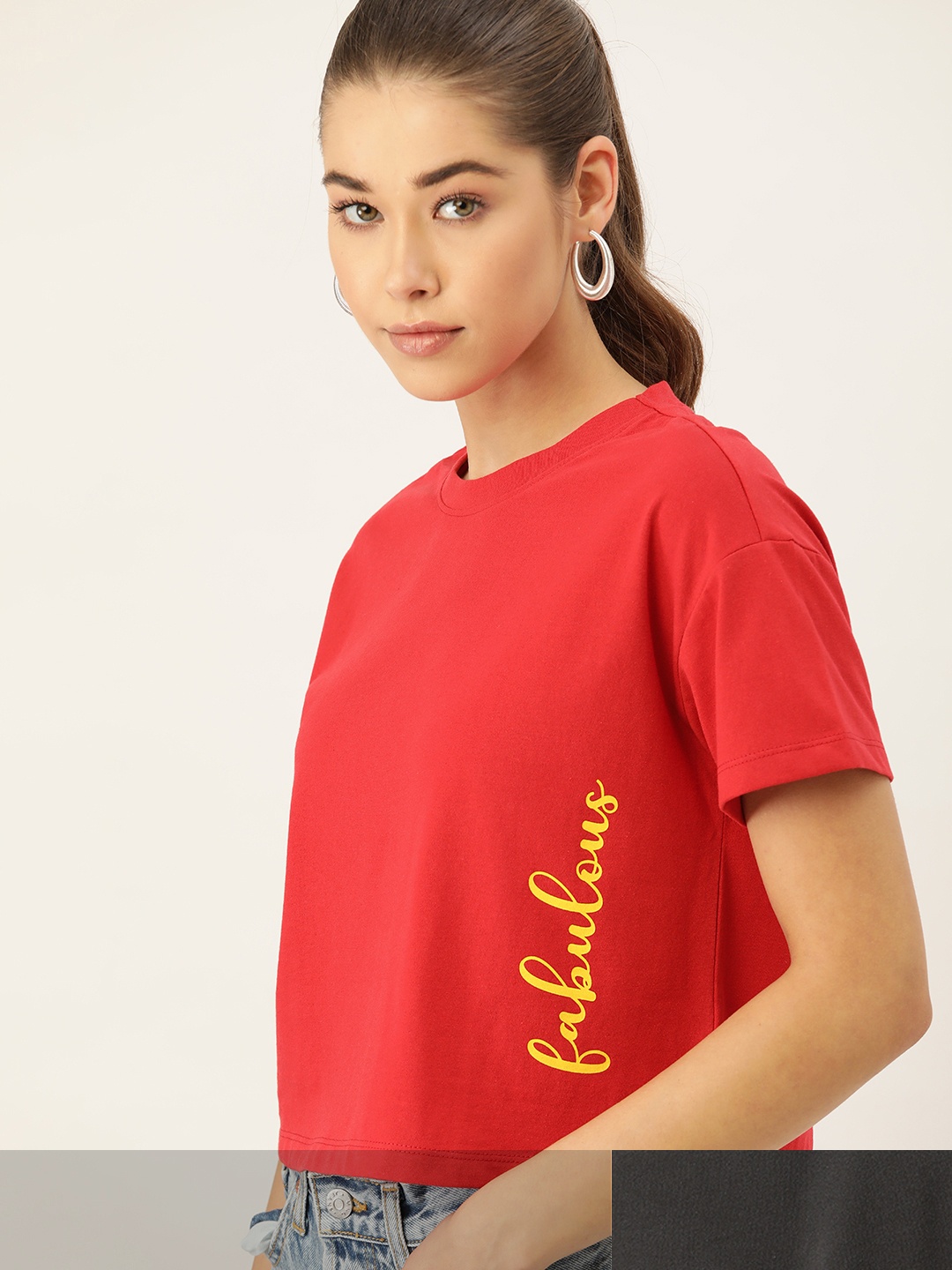 

DressBerry Women Pack of 2 Typography Print T-shirts, Charcoal