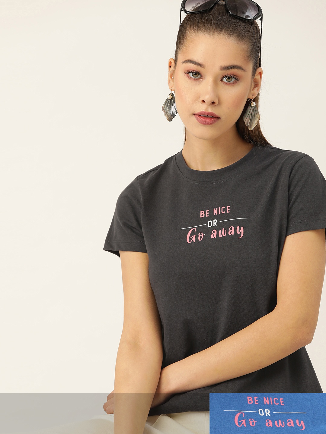

DressBerry Women Pack of 2 Typography Print T-shirts, Blue