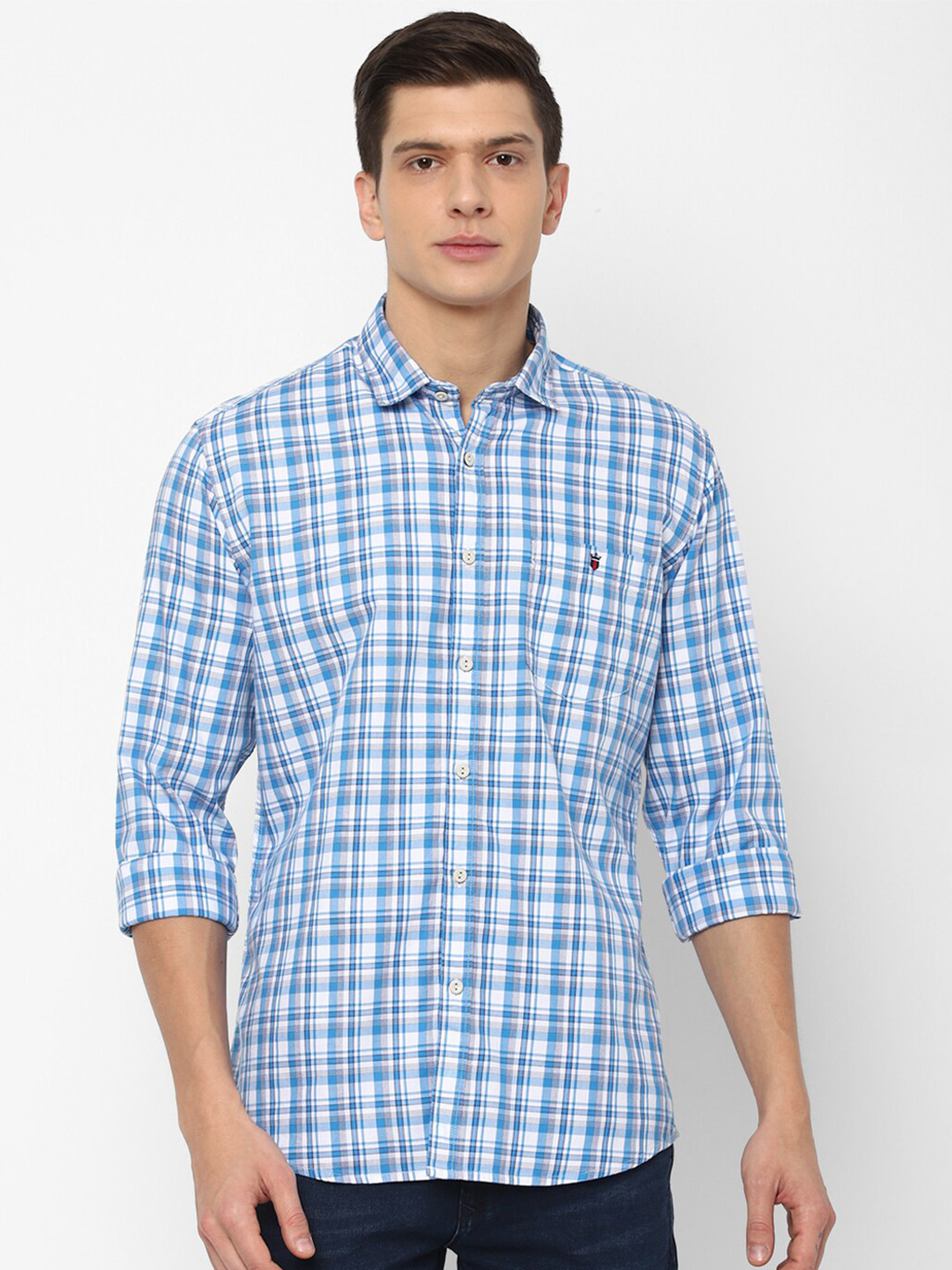 

Louis Philippe Jeans Men Blue Slim Fit Tartan Checks Checked Casual Shirt