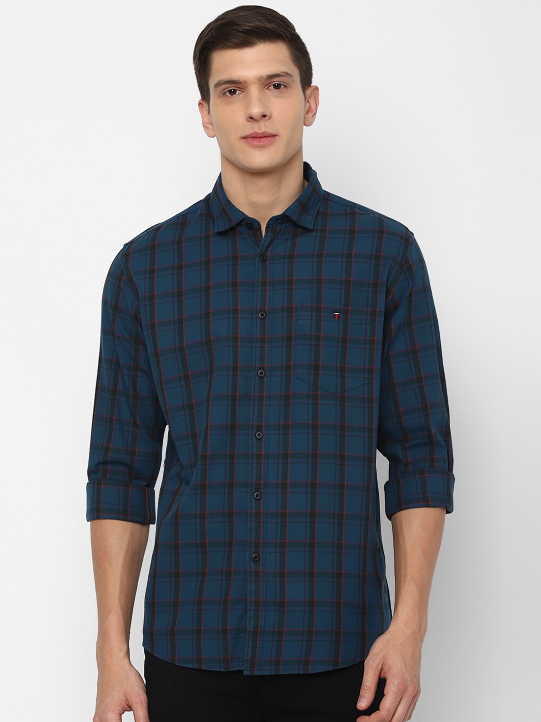 

Louis Philippe Jeans Men Blue Slim Fit Tartan Checks Checked Casual Shirt