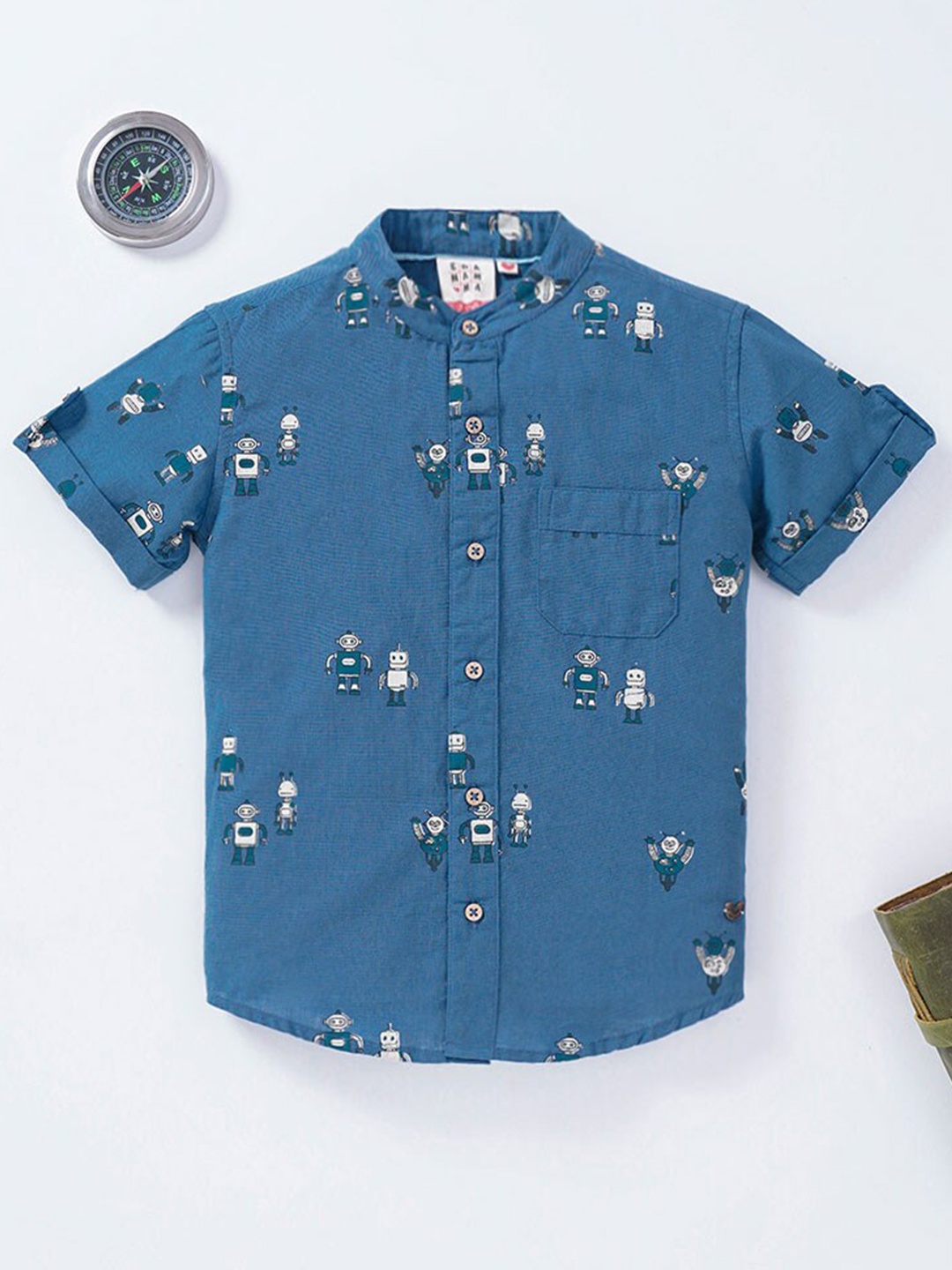 

Ed-a-Mamma Boys Blue Printed Casual Shirt