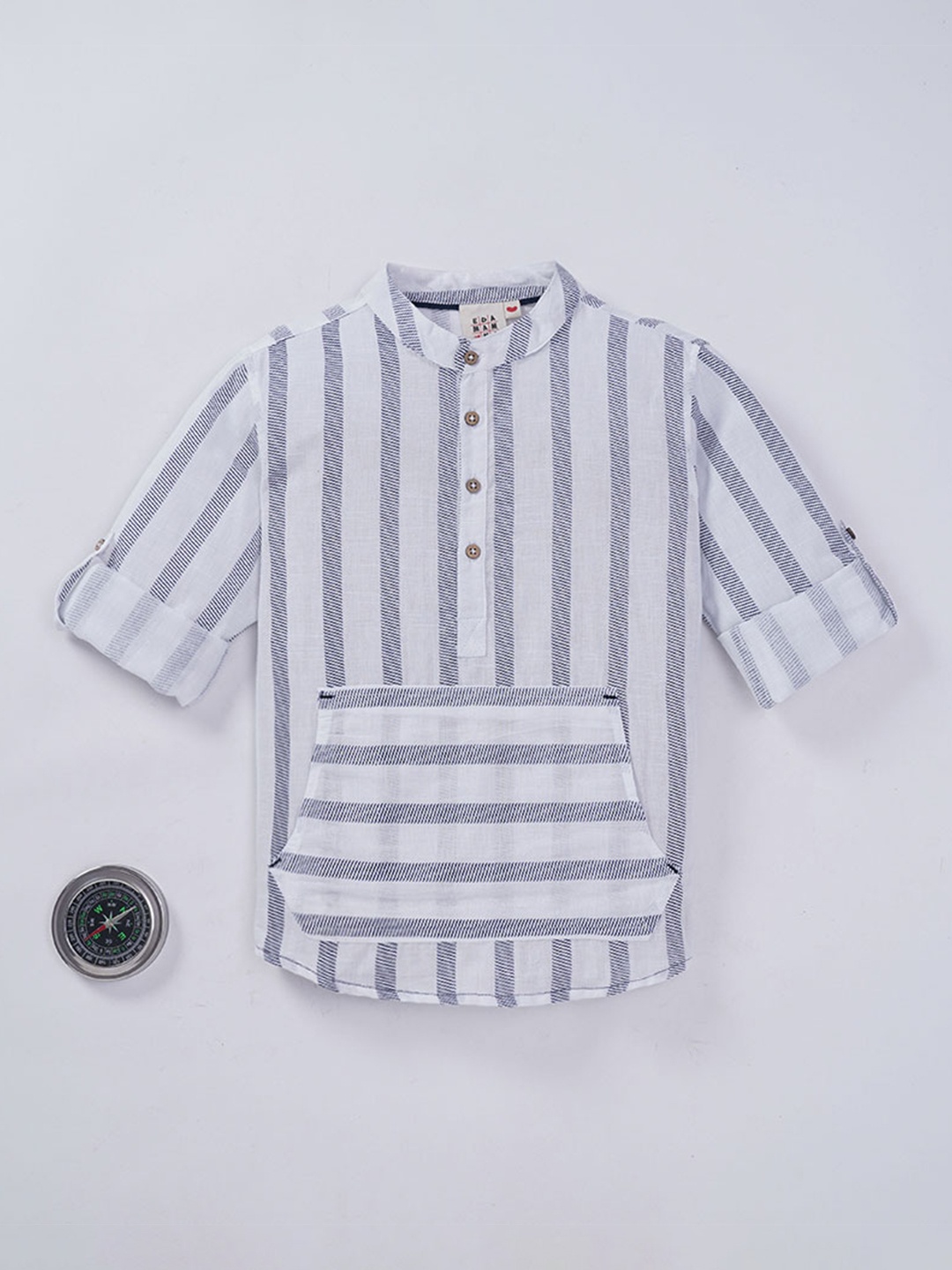 

Ed-a-Mamma Boys Navy Blue New Cotton Striped Casual Shirt