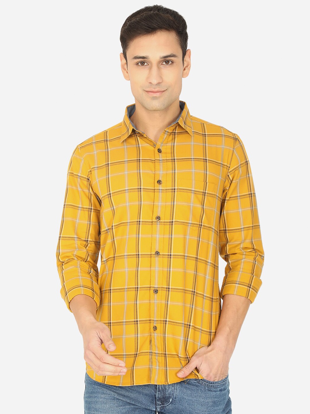 

JADE BLUE Men Yellow Slim Fit Tartan Checks Checked Casual Shirt
