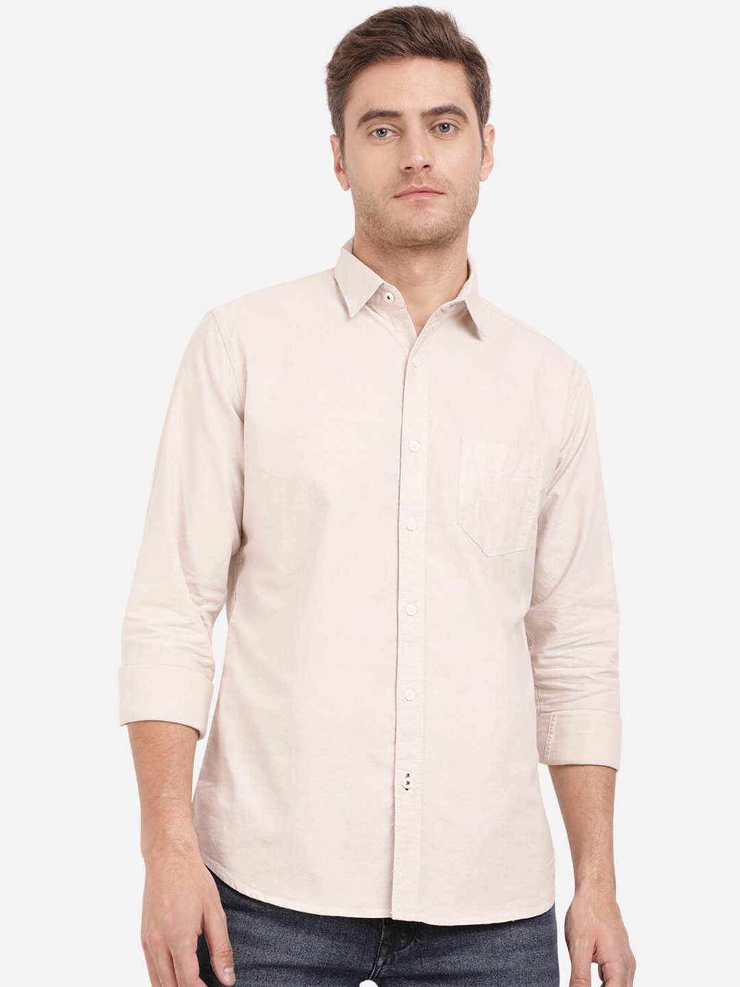 

JADE BLUE Men Cream-Coloured Slim Fit Casual Shirt