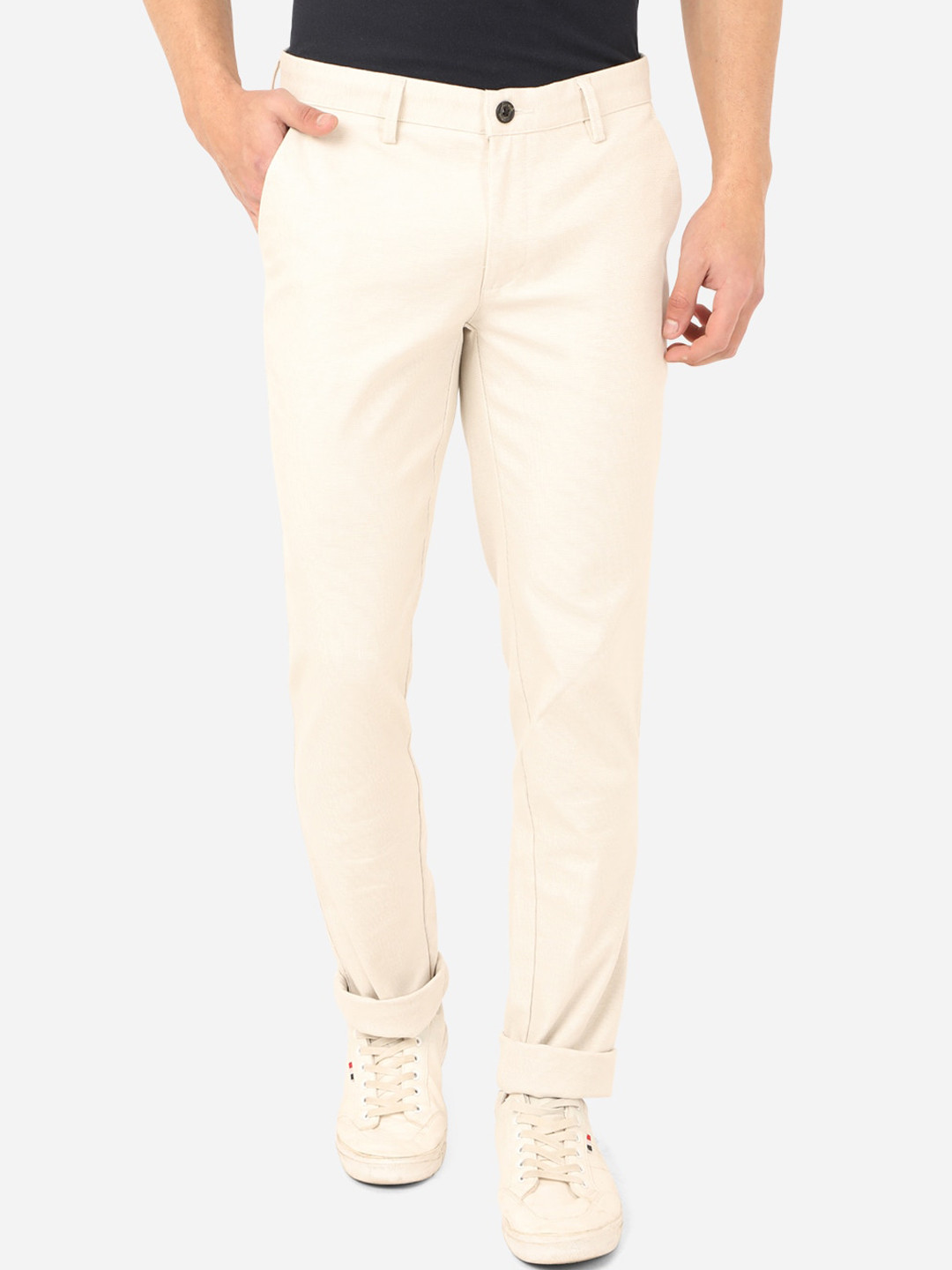 

JADE BLUE Men Beige Slim Fit Casual Trousers