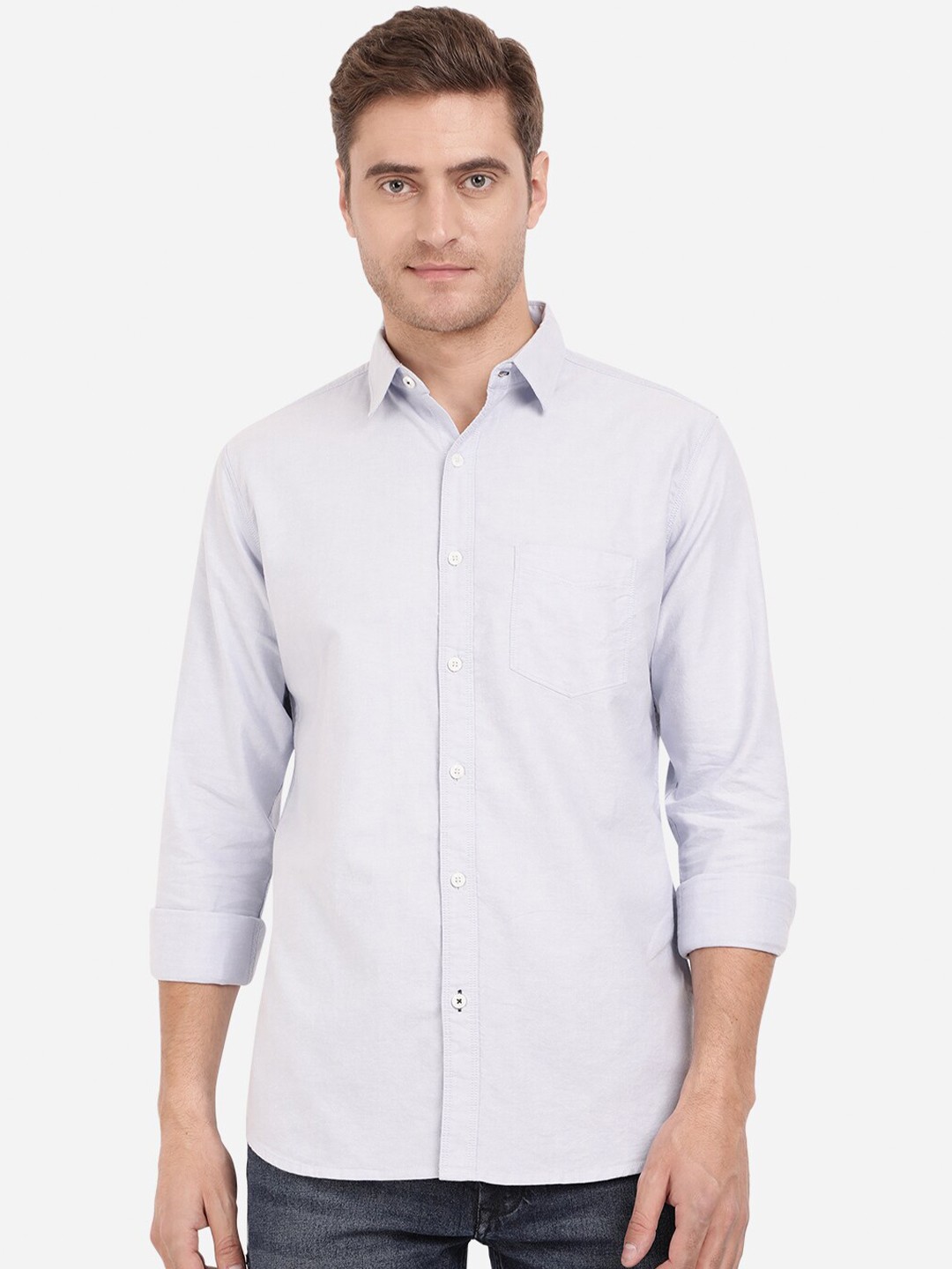 

JADE BLUE Men Blue Slim Fit Solid Cotton Casual Shirt