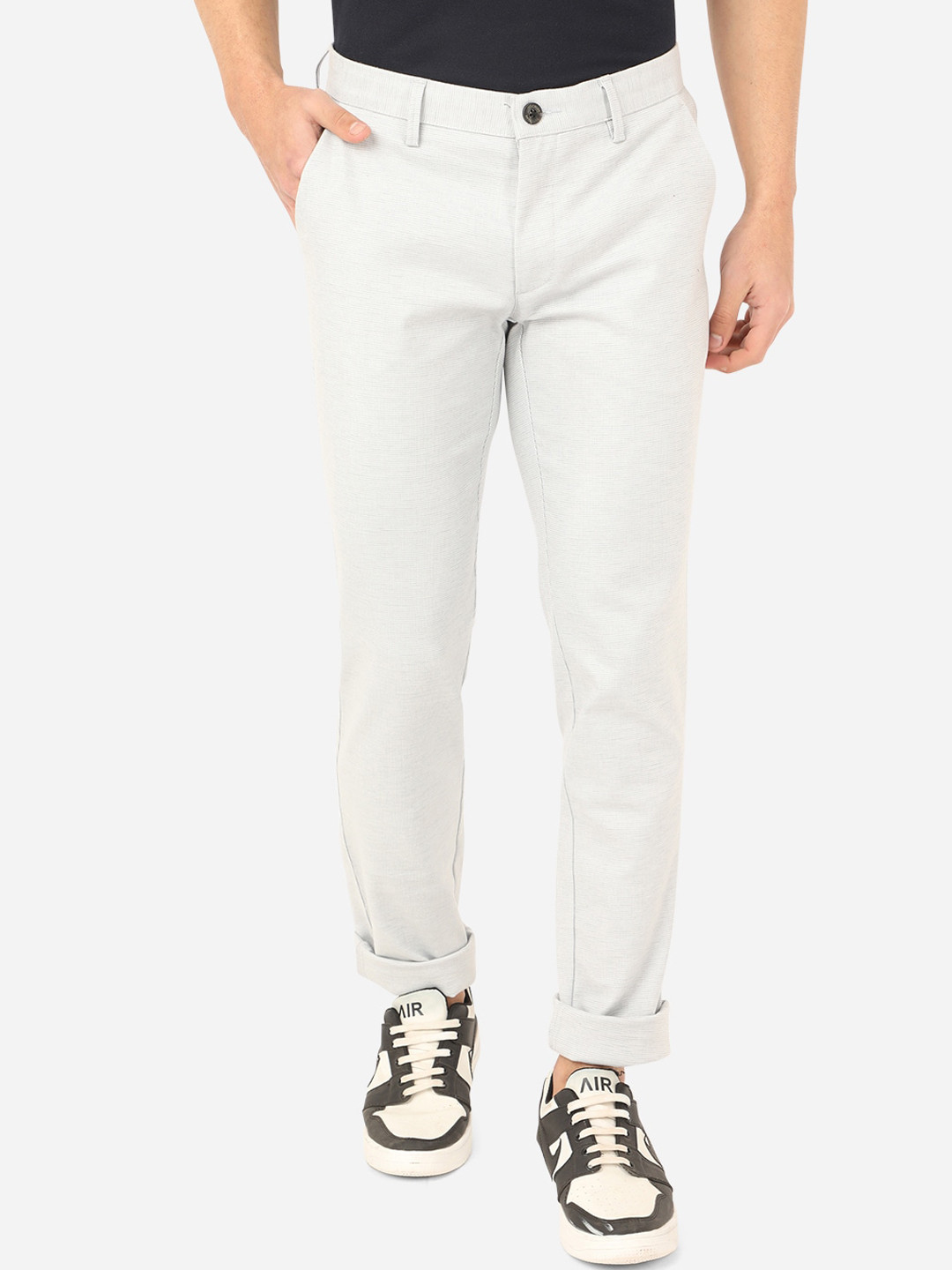 

JADE BLUE Men Textured Slim Fit Trousers, Grey