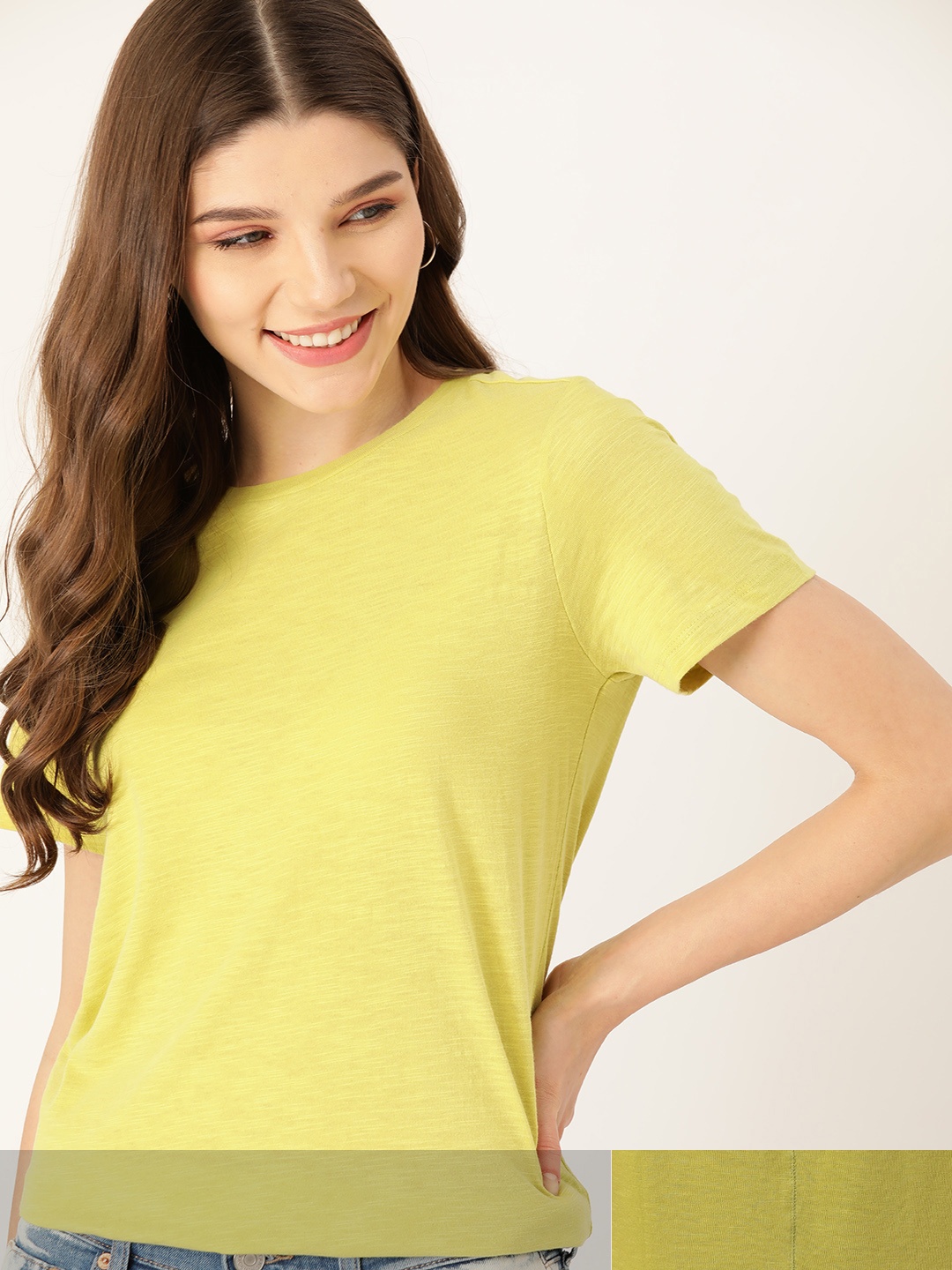 

DressBerry Women Pack of 2 Cotton T-shirts, Lime green