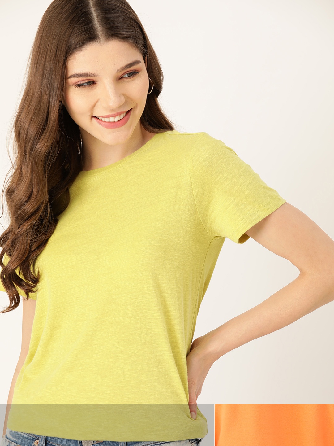 

DressBerry Women Pack of 2 Solid T-shirts, Orange