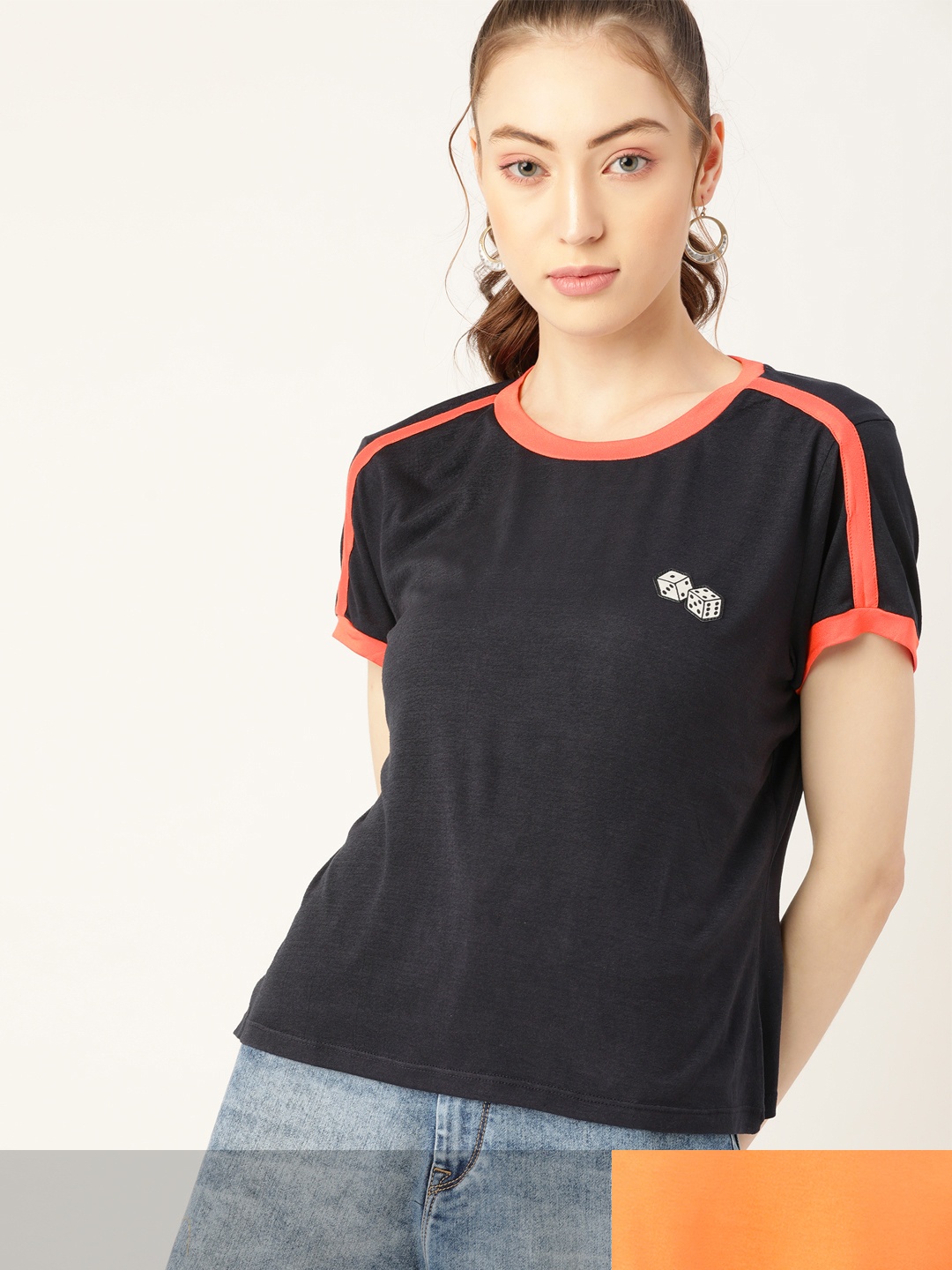 

DressBerry Women Pack of 2 Solid T-shirts, Navy blue