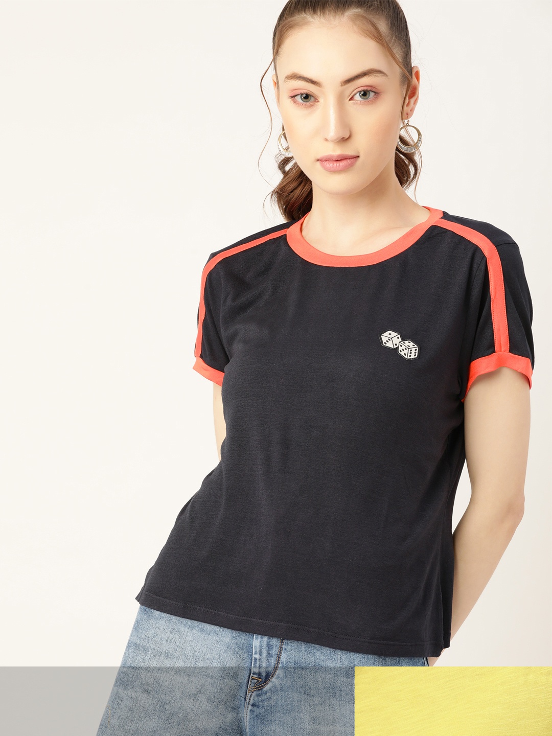 

DressBerry Women Pack of 2 Solid T-shirts, Navy blue