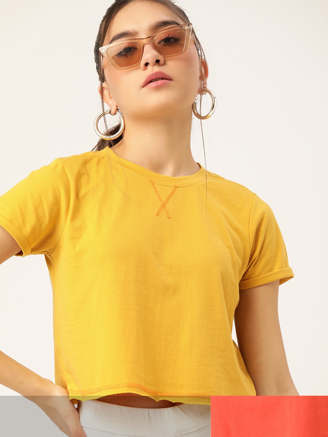 

DressBerry Women Pack of 2 Crop T-shirts, Orange