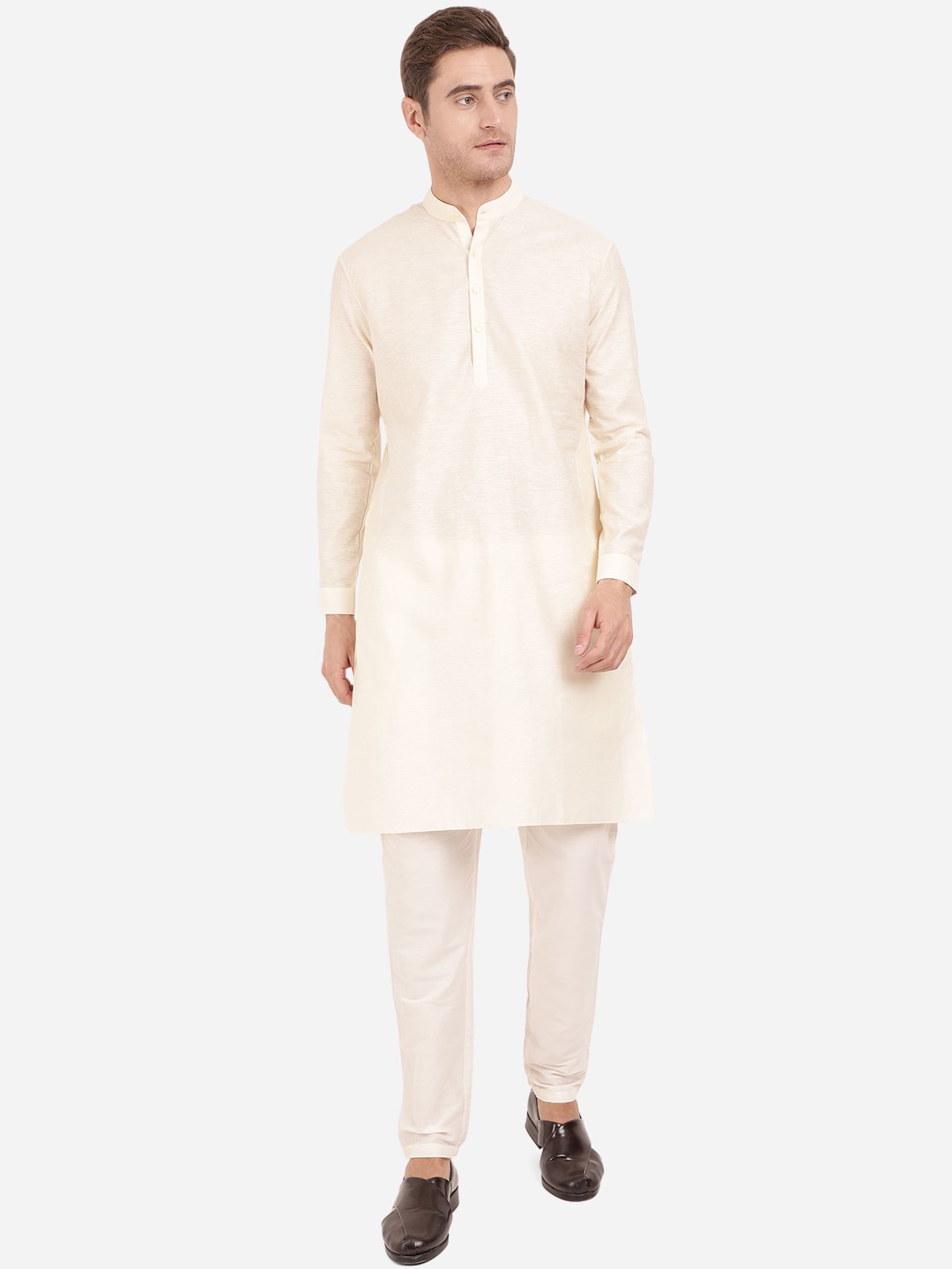 

Modi Kurta Men Cream-Coloured Solid Cotton Regular Fit Kurta