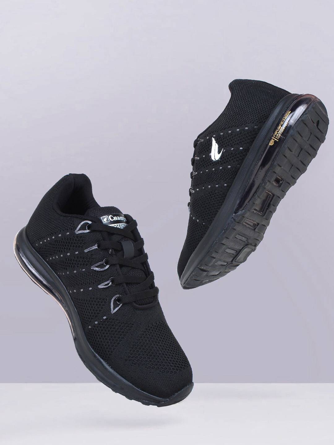 

Champs Men Black Mesh Lace-Up Running Sports Shoes