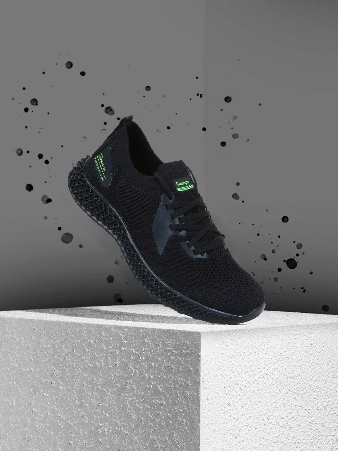 

Champs Men Black & Green Mesh Running Non-Marking Shoes