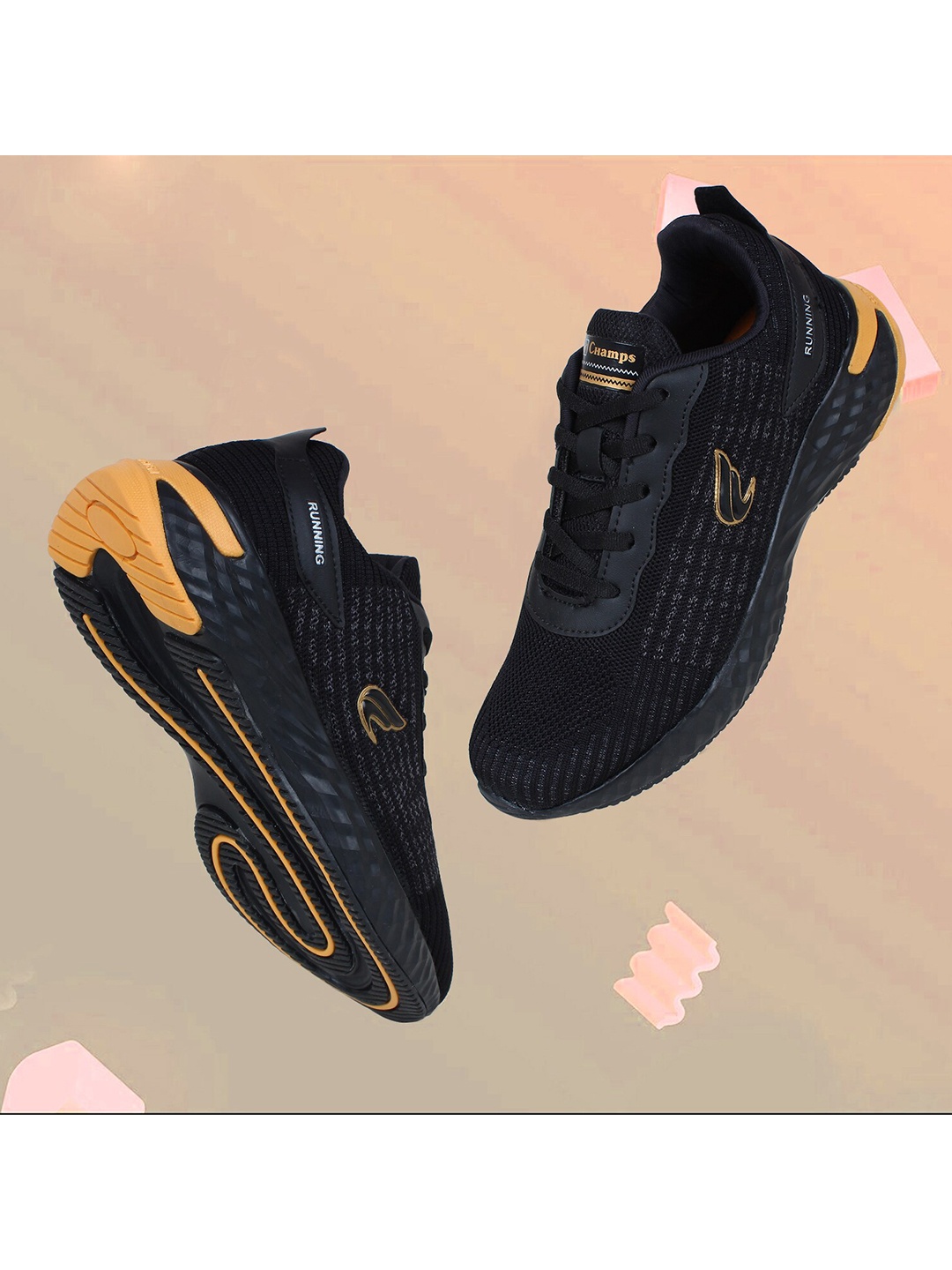 

Champs Men Black & Mustard Mesh Running Non-Marking Shoes