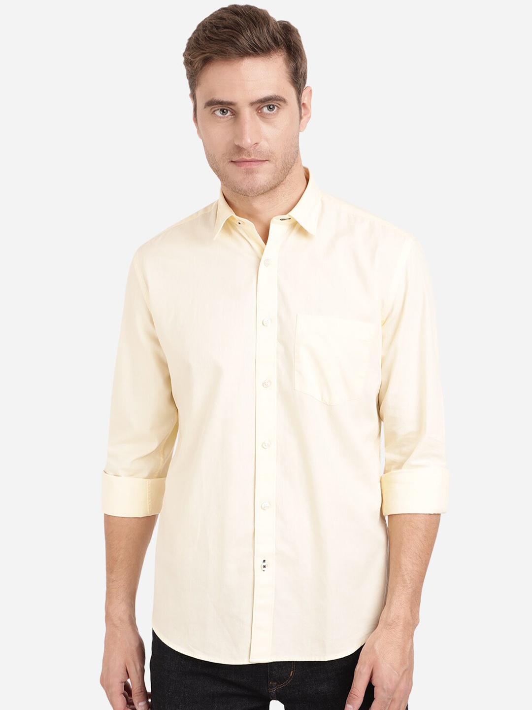 

Greenfibre Men Yellow Slim Fit Pure Cotton Casual Shirt