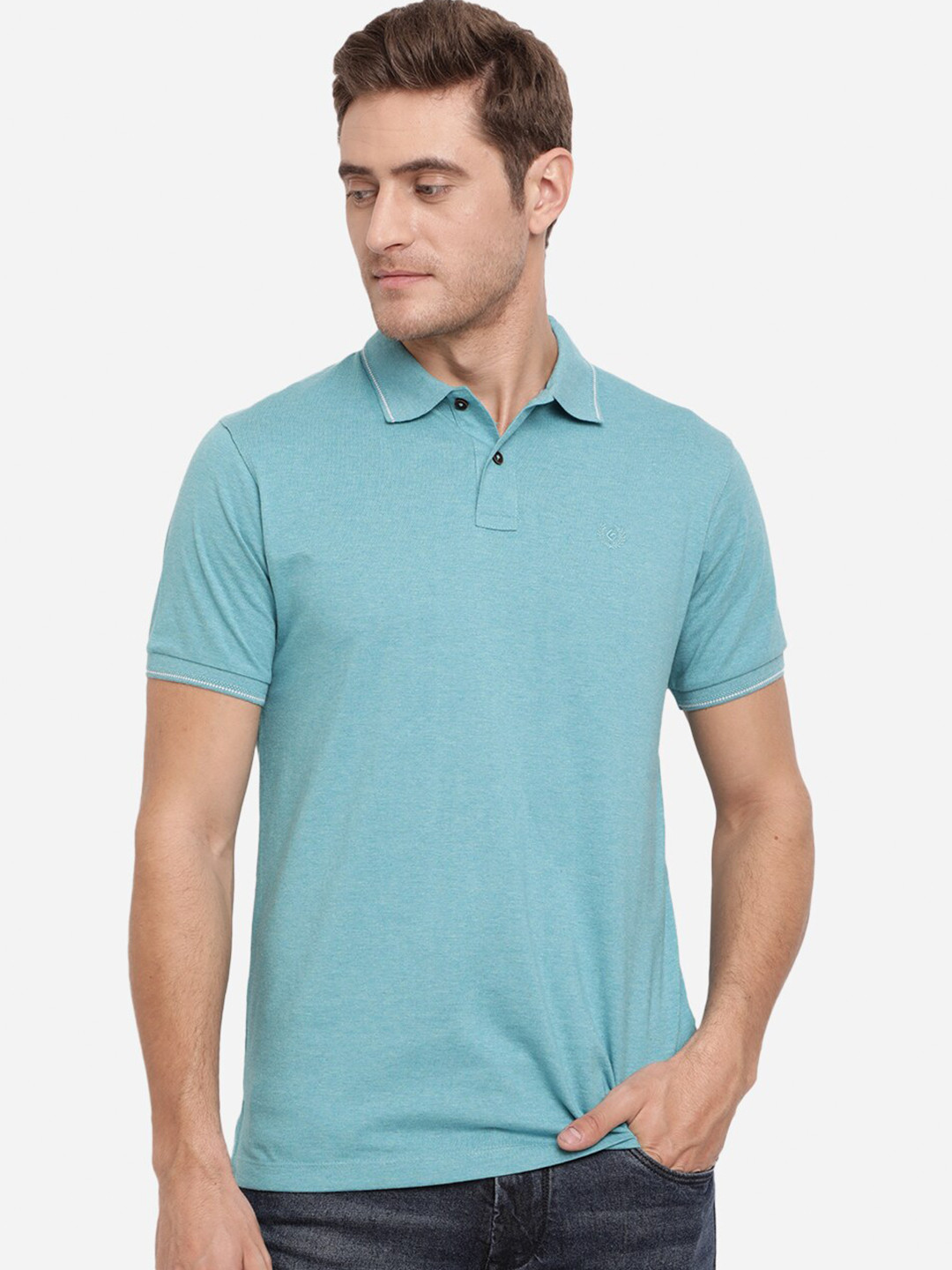 

Greenfibre Men Blue Polo Collar Slim Fit T-shirt