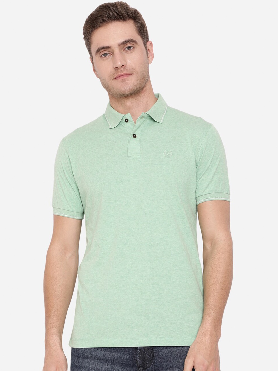 

Greenfibre Men Green Polo Collar Slim Fit T-shirt