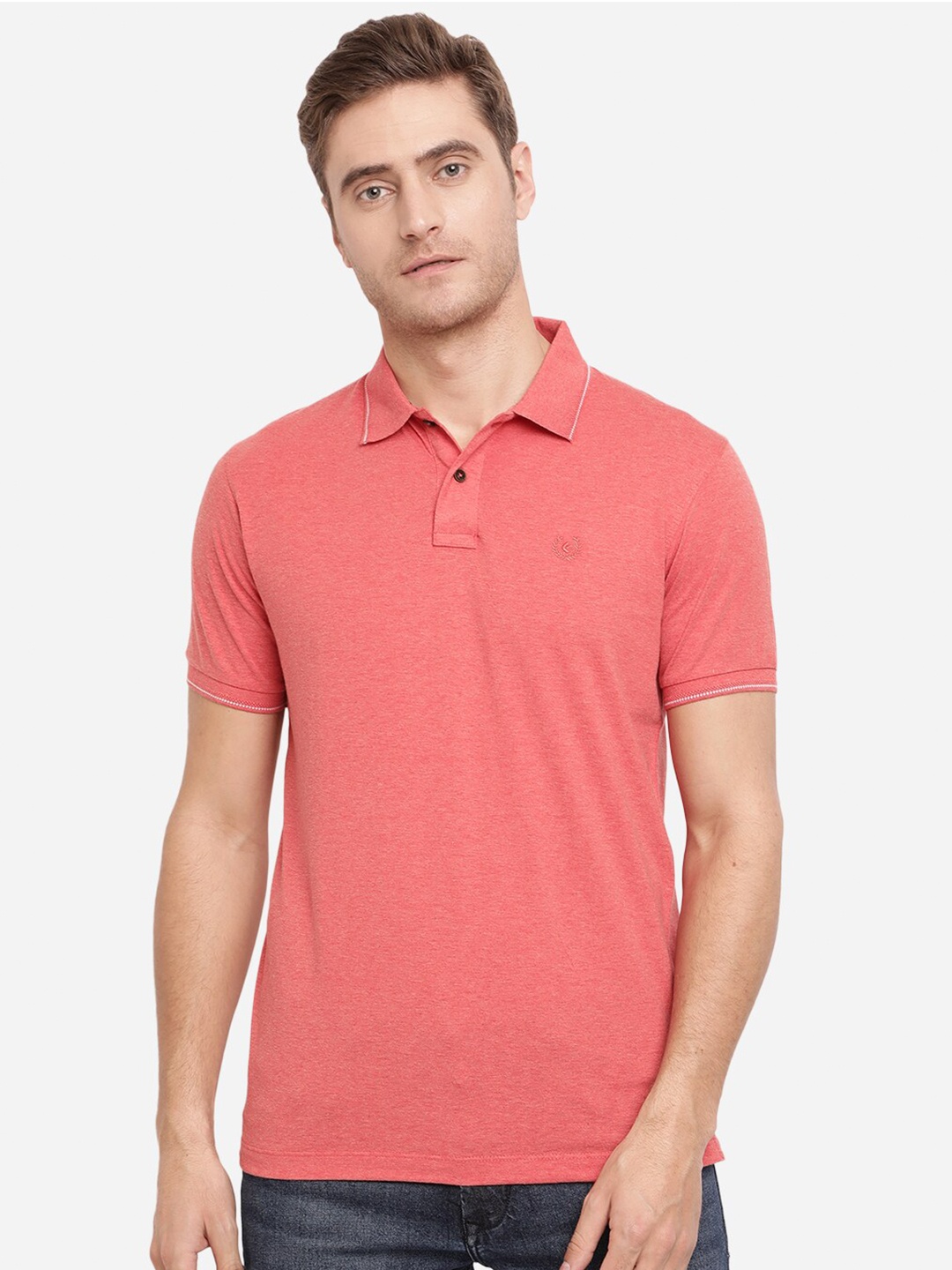 

Greenfibre Men Red Polo Collar Slim Fit T-shirt
