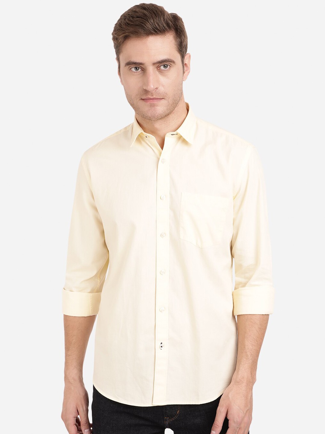 

Greenfibre Men Yellow Slim Fit Pure Cotton Casual Shirt