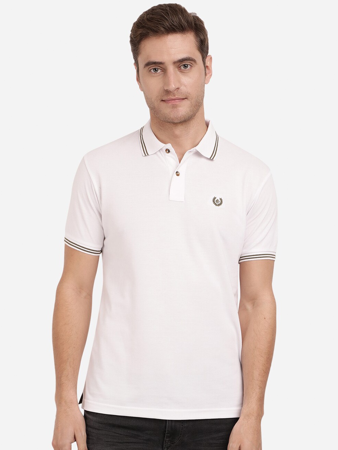 

Greenfibre Men White Polo Collar Slim Fit T-shirt