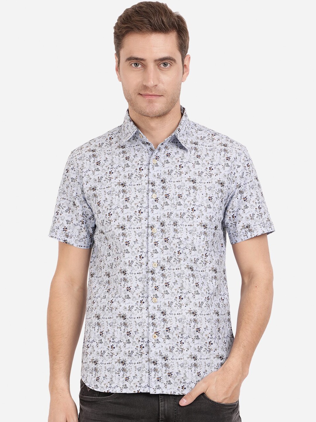 

Greenfibre Men Blue Slim Fit Floral Printed Casual Shirt